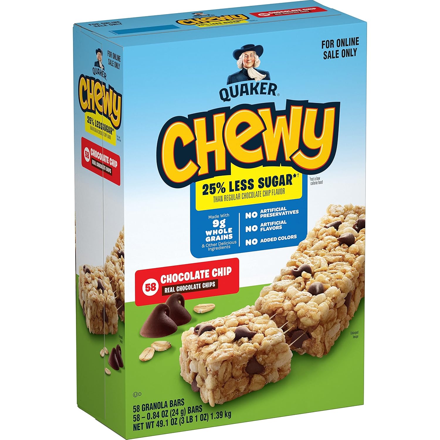 Quaker Chewy Granola Bars, Chocolate Chip, 58 Count - Packaging May Vary