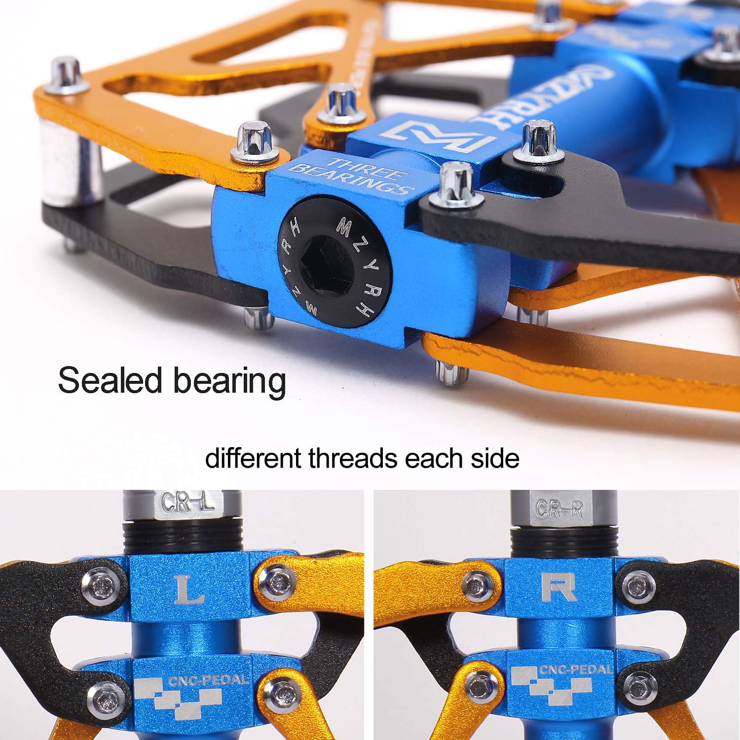 MZYRH Mountain Bike Pedals, Ultra Strong Colorful CNC Machined 9/16" Cycling Sealed 3 Bearing Pedals