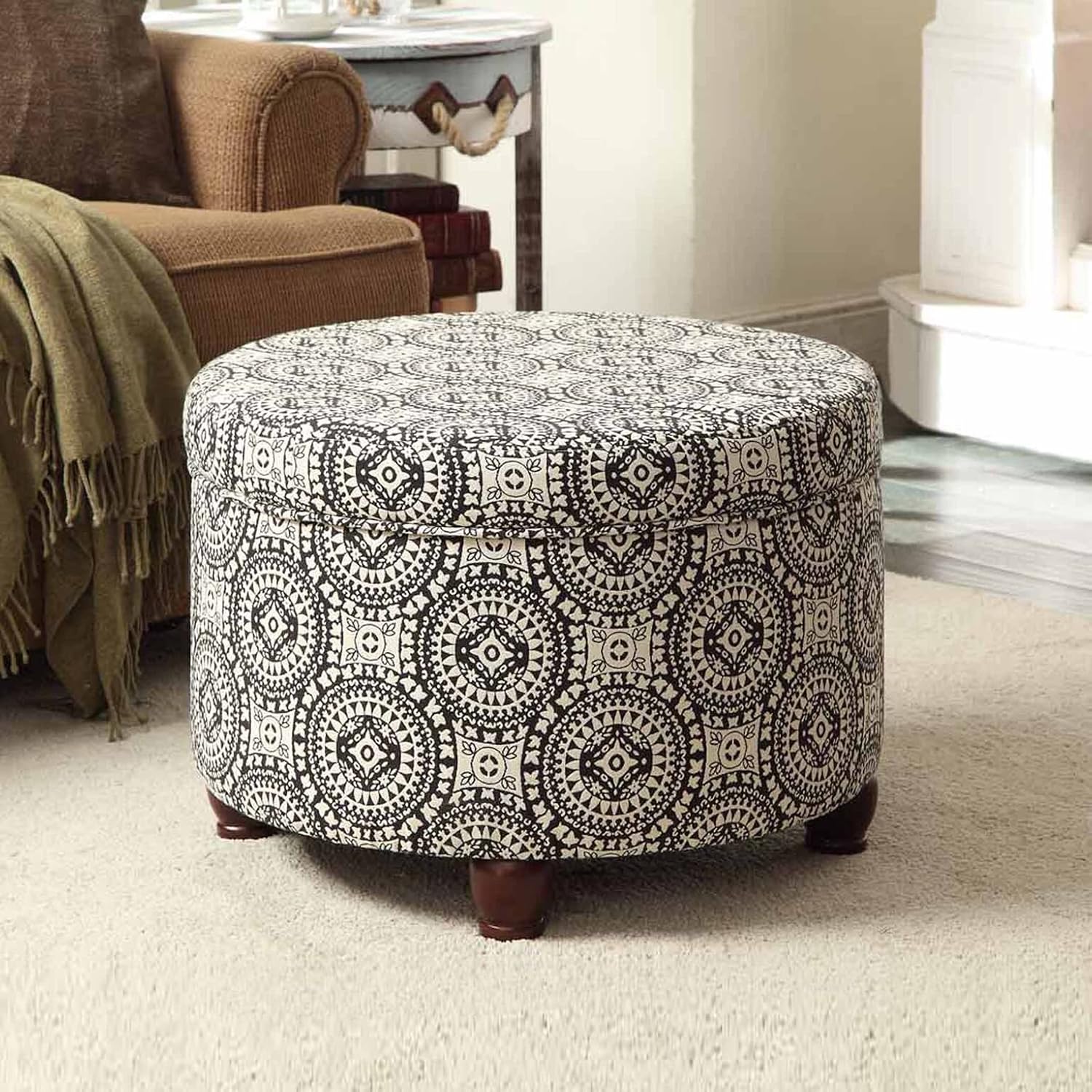 HomePop 24" Large Leatherette Storage Ottoman - Distressed Brown Faux Leather