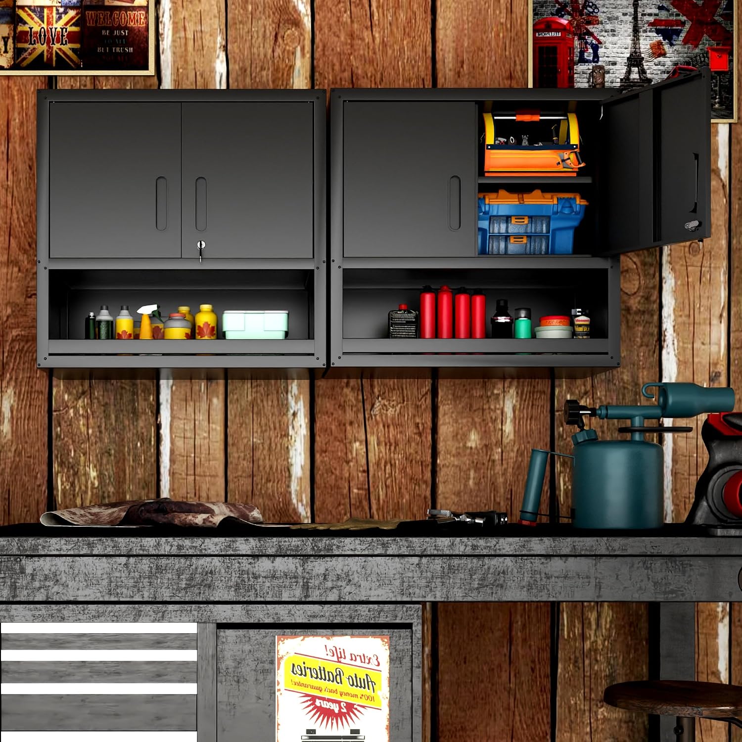 Metal Storage Cabinet for Garage, Tool Cabinet, Utility Cabinet | Wheeled, Rolling Tool Cabinet, 6 Drawers, Top Countertop, Pegboard, Assembly Required, Black