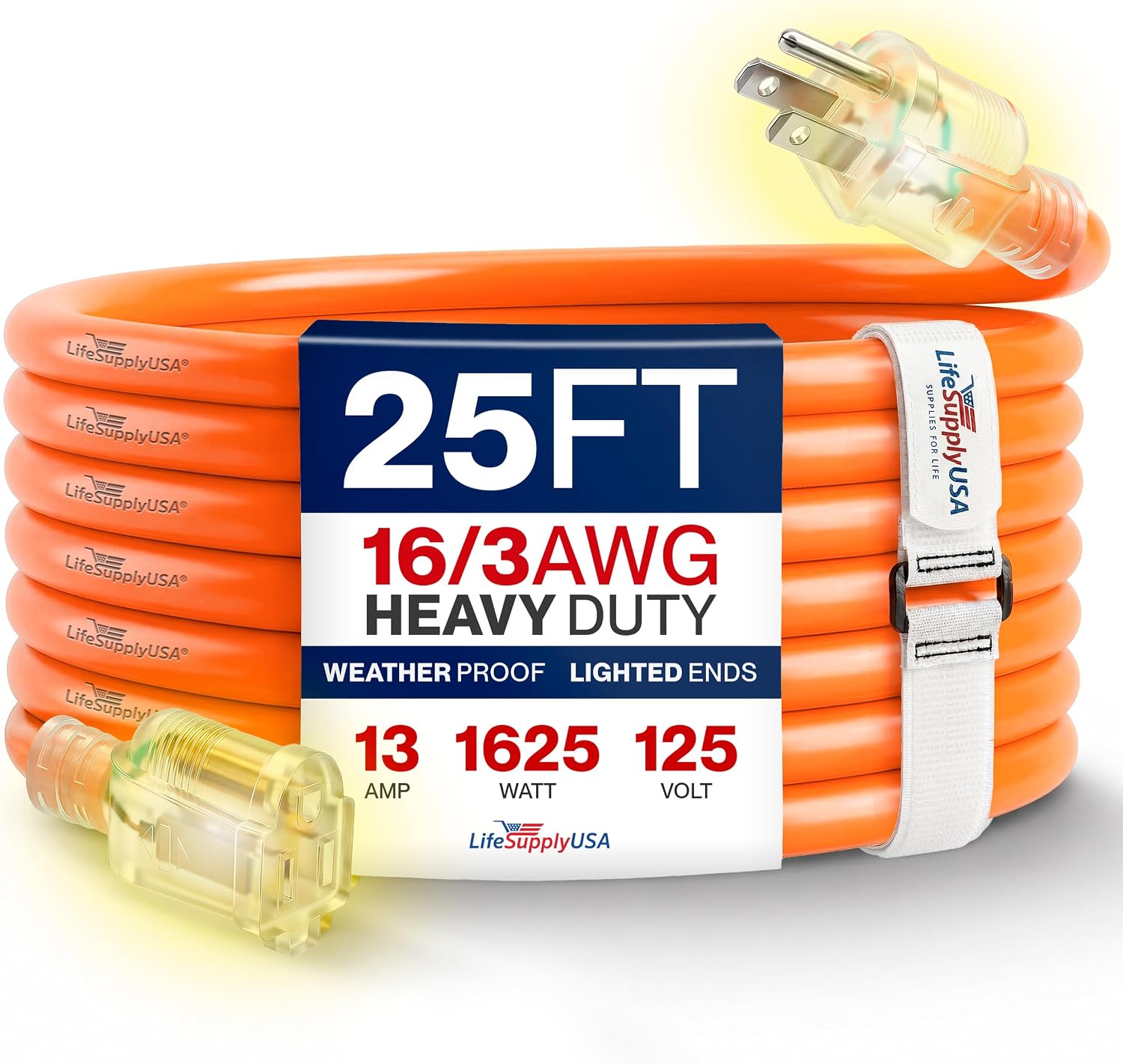 25ft Outdoor/Indoor Extension Cord 12/3 Gauge Extra Heavy Duty 3 Prong SJTW, Waterproof, Flexible Cold-Resistant Long Power Cord,15A 125V 1875W, Yellow by LifeSupplyUSA