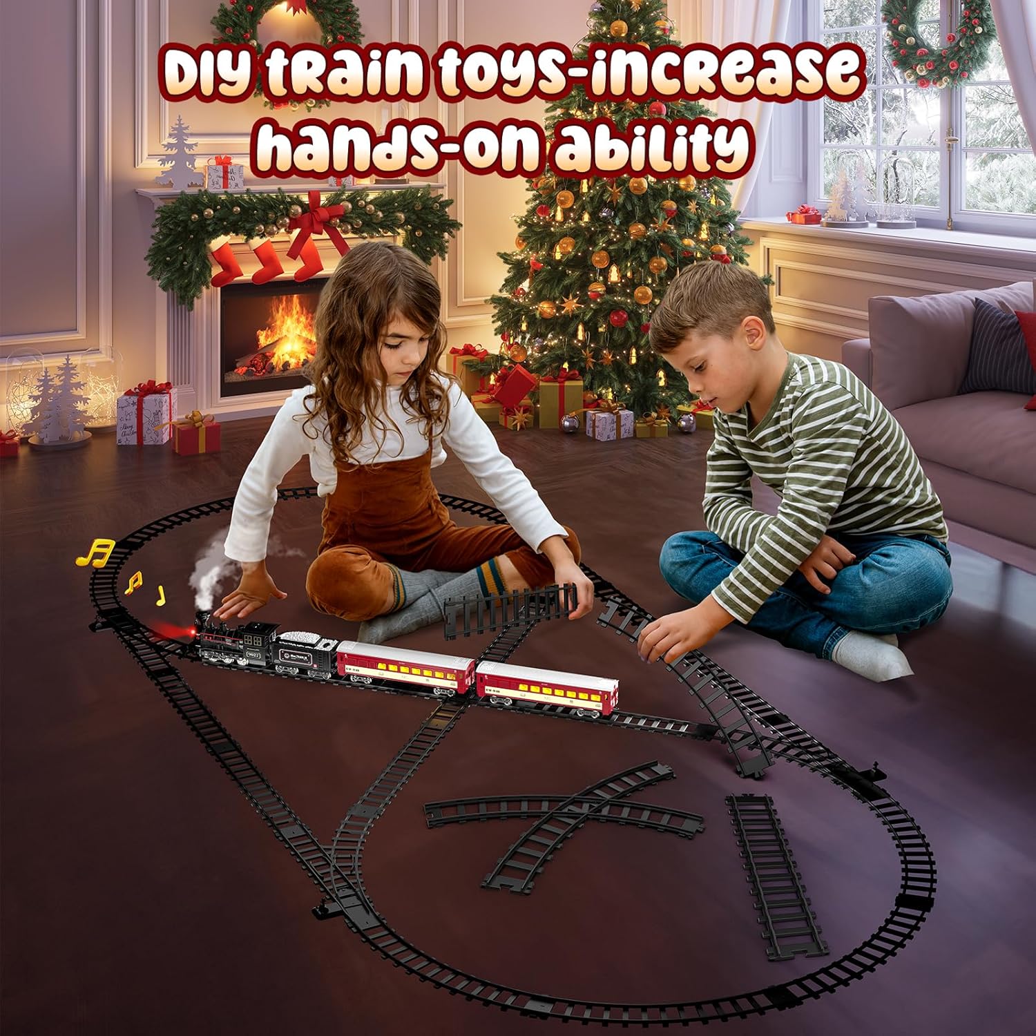 Hot Bee Train Set, Train Toys with Smoke, Lights, Sound and Train Tracks
