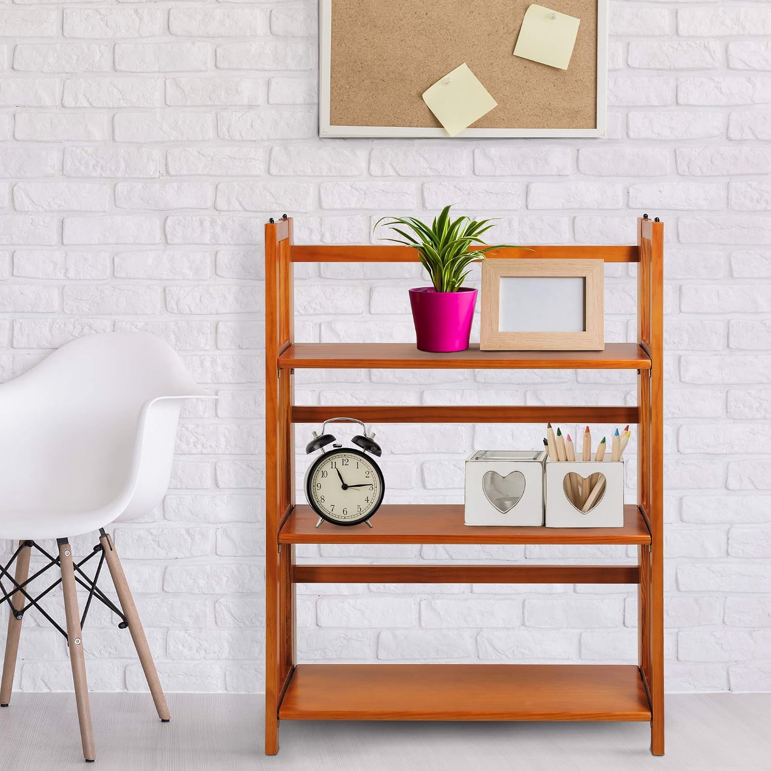 Casual Home 3-Shelf Folding Stackable Bookcase (27.5" Wide)-Walnut