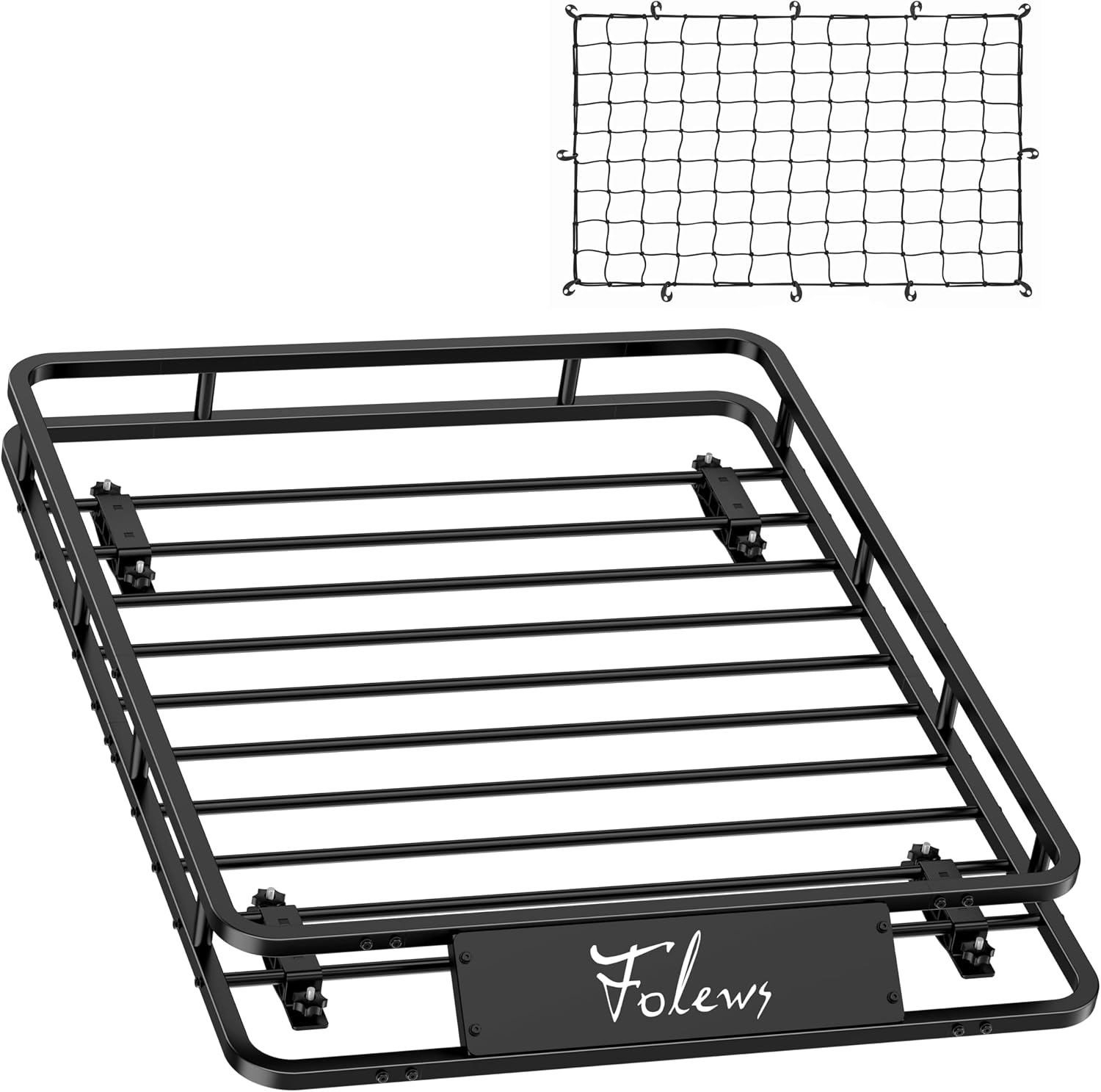 Folews Car Roof Basket 51 x 36 x 6 Inch, Heavy Duty 250LB Cargo Carrier | Roof Rack Basket, Universal Fit, Rooftop Cargo Rack Basket Steel Luggage Holder for SUV, Truck & Pickup