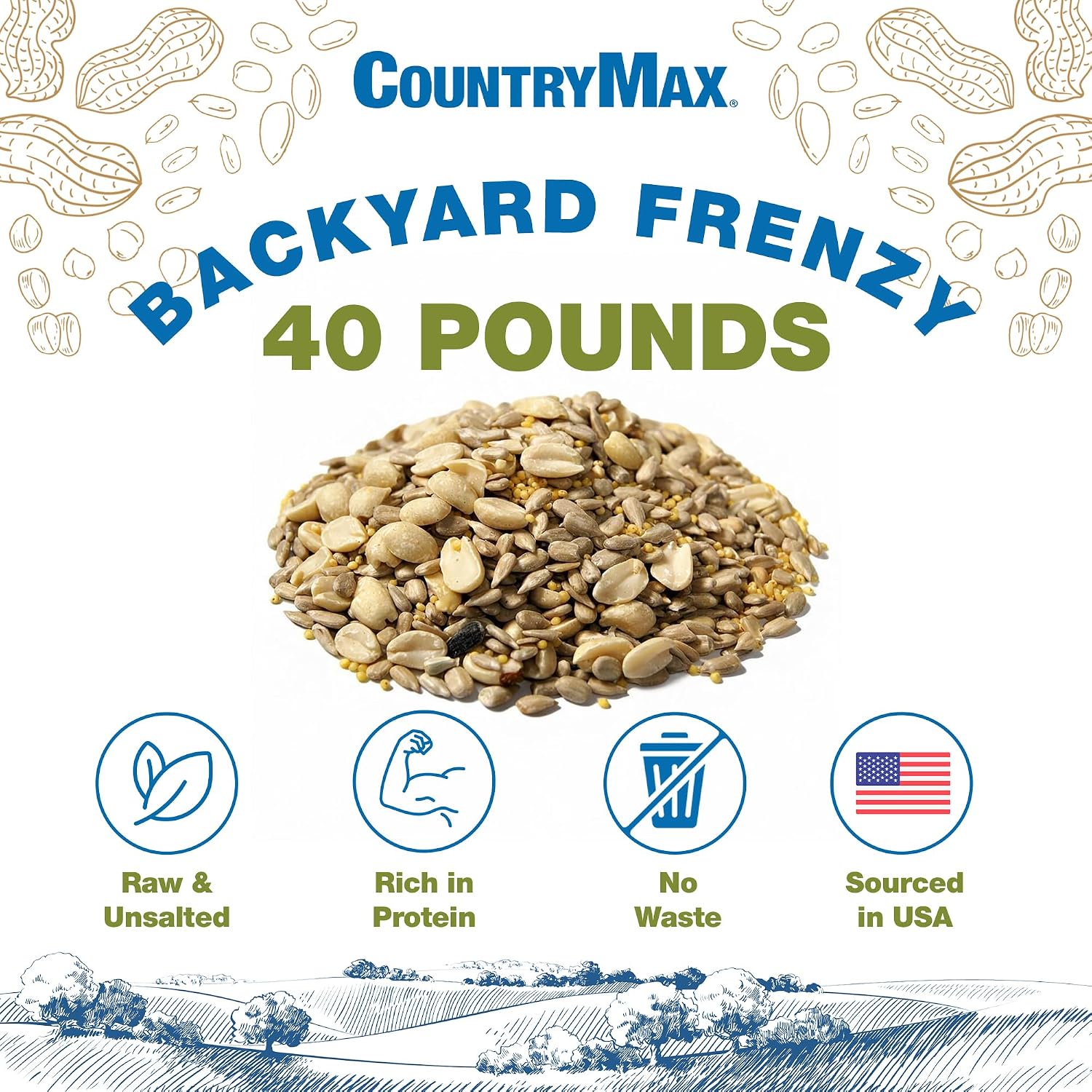 Backyard Seeds Woodpecker No-Waste Bird Seed Mix 5lbs - Premium Shelled Peanuts & Sunflower Chips, Small Bag of Wild Bird Food