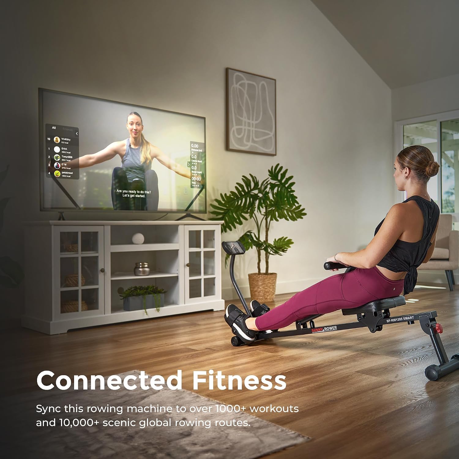 Sunny Health & Fitness Compact Hydraulic Rower with 12-Level Resistance | Full-Body Cardio, Joint-Friendly, Lightweight & Portable, Quiet & Smooth Ride, Easy-Assembly, Free SunnyFit App