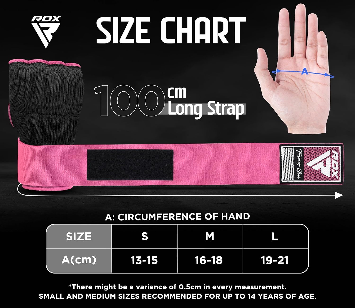 RDX Gel Boxing Hand Wraps Inner Gloves Men Women, Quick 100cm Long Wrist Straps, Elasticated Padded Fist Under Mitts Protection, Muay Thai MMA Kickboxing Martial Arts
