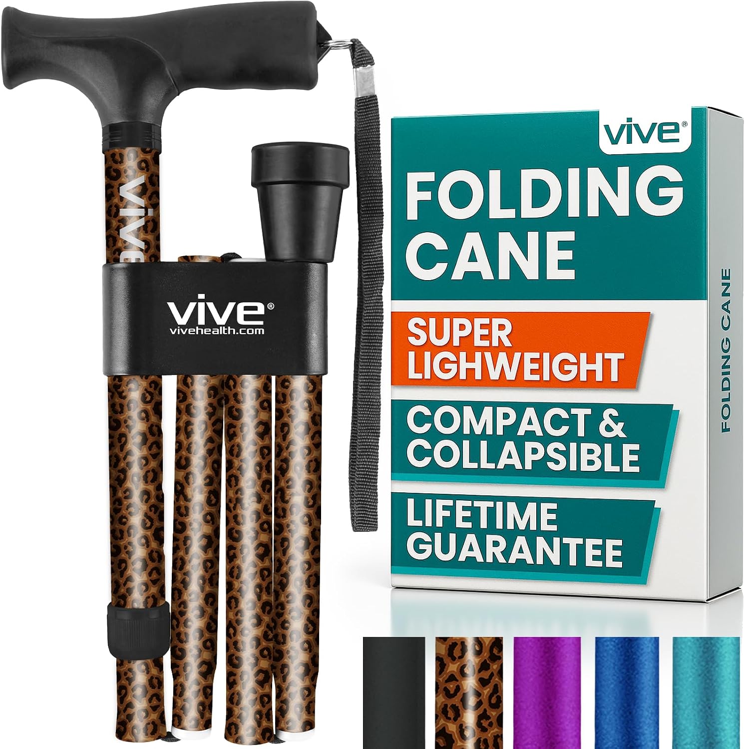 Vive Folding Cane - Foldable Walking Cane for Men, Women - Fold-up, Collapsible, Lightweight, Adjustable, Portable Hand Walking Stick - Balancing Mobility Aid - Sleek, Comfortable | Lightweight, Adjustable, Portable Hand Stick Balancing Mobility Aid Slee…