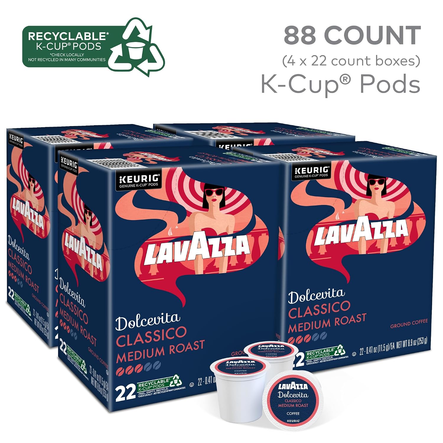 Lavazza Espresso, Single-Serve Keurig K-Cup Pods, Medium Roast Coffee, 32-Count Box