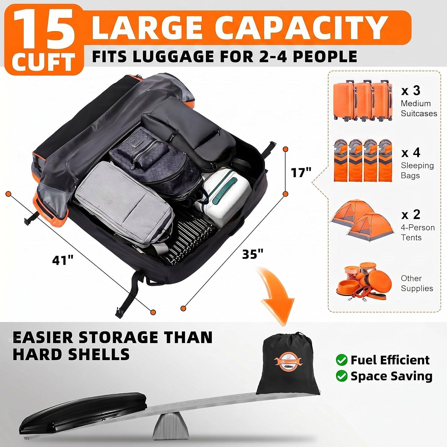 Sailnovo Aerodynamic Rooftop Cargo Carrier Bag, 20 Cubic Feet Waterproof | Fit Most Vehicles with/Without Rack, Hold Luggage for 4-6, Include Anti-Slip Mat, Storage Bag, Reinforced Straps & Lock
