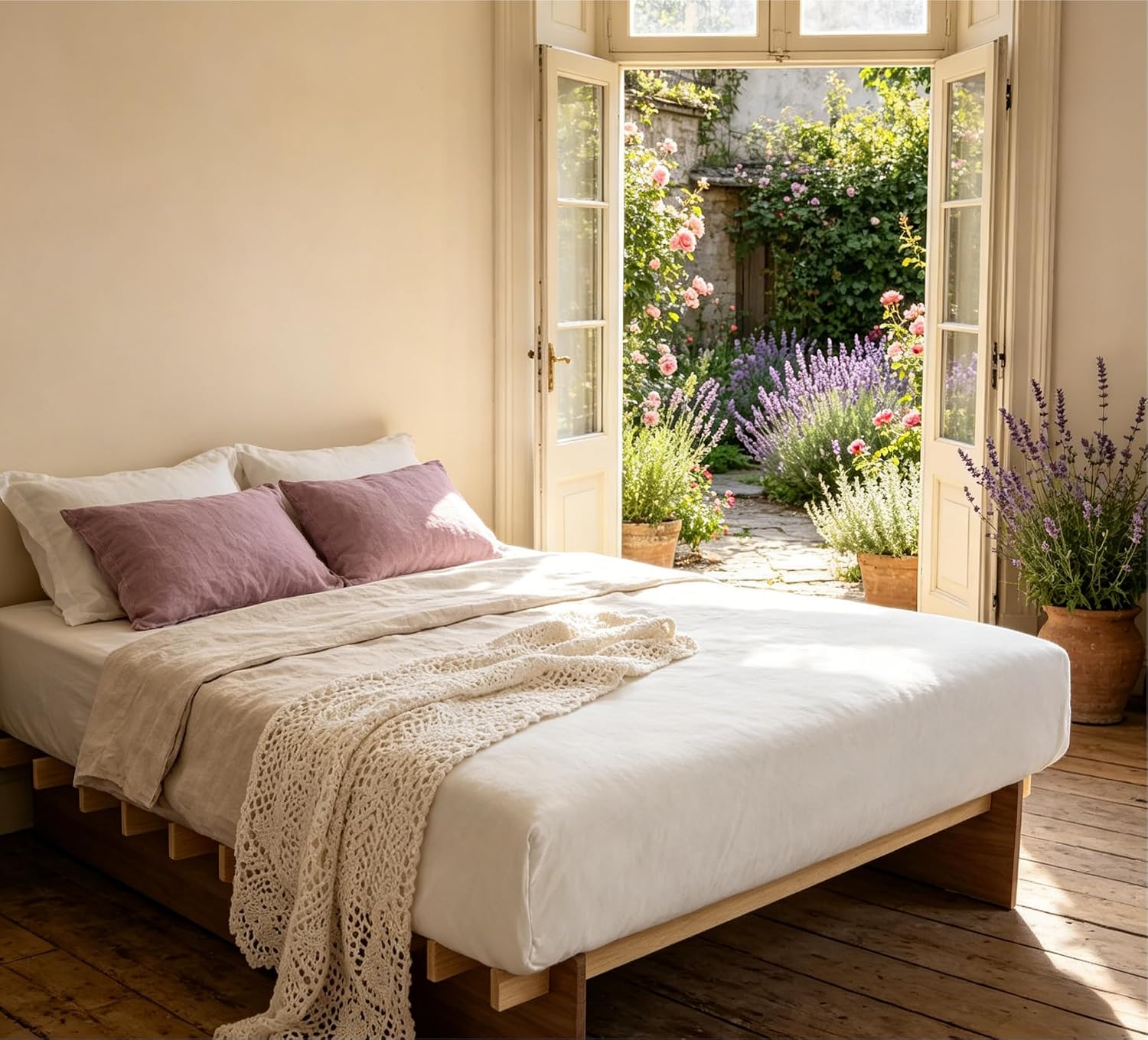 Brafab Tooless Queen Bed Frame, Wooden Japanese Joinery Platform Bed Frame | Wood Slat Support, Assembly in 10 Min, 8" Underbed Storage, No Box Spring Needed, Noise Free, Kid-Friendly Design, Natural