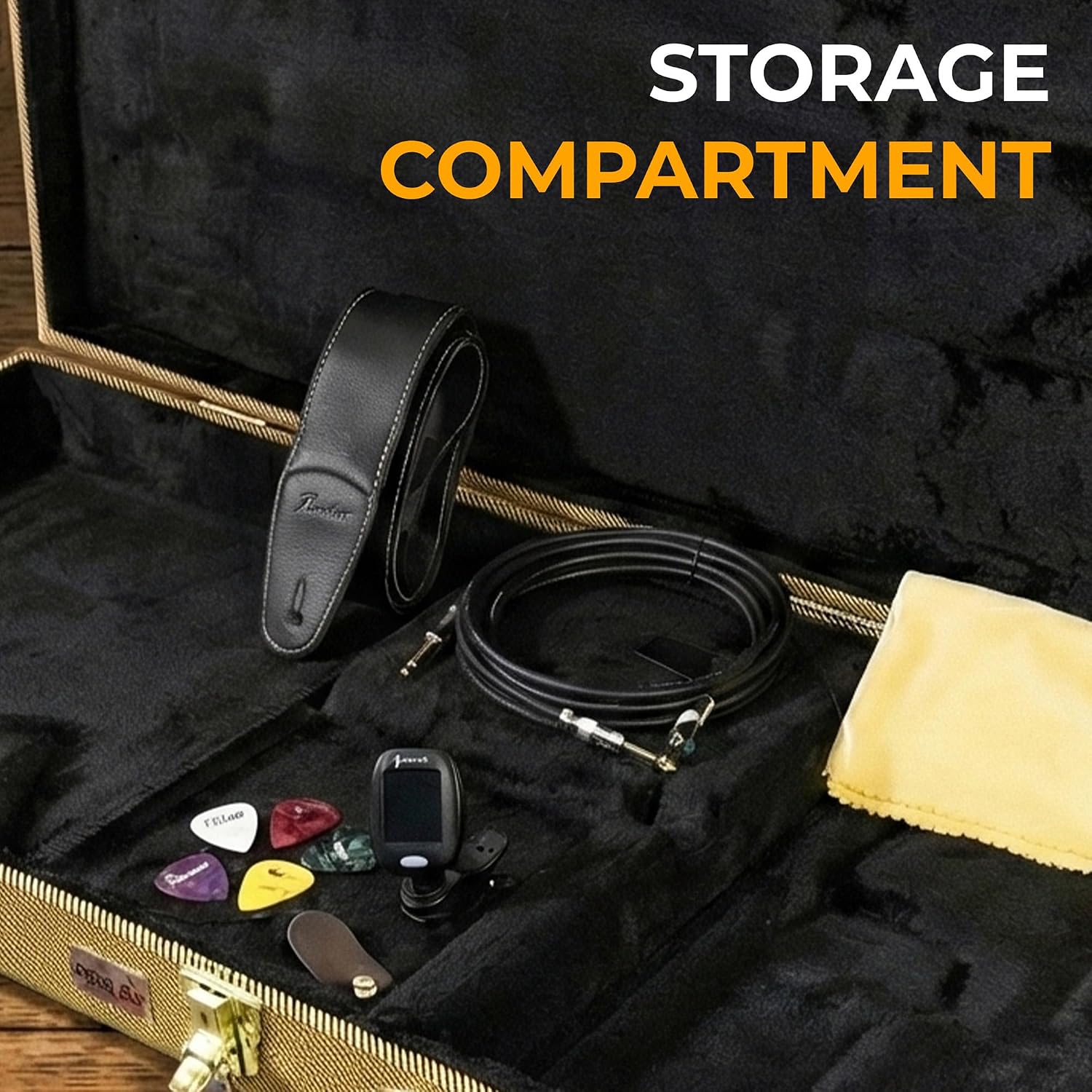 Gearlux Bass Guitar Hard Case, Fits Fender Precision/Jazz Bass and More with Exterior Lock and Key, Interior Accessory Compartment, and Plush Interior Padding - Black