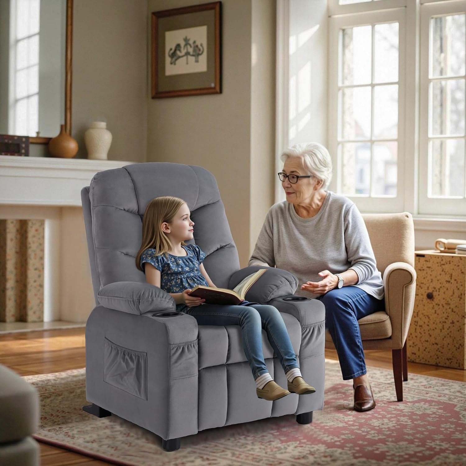 MCombo Big Kids Recliner for Ages 3+, Toddlers Recliner 7355 Velvet, Blue