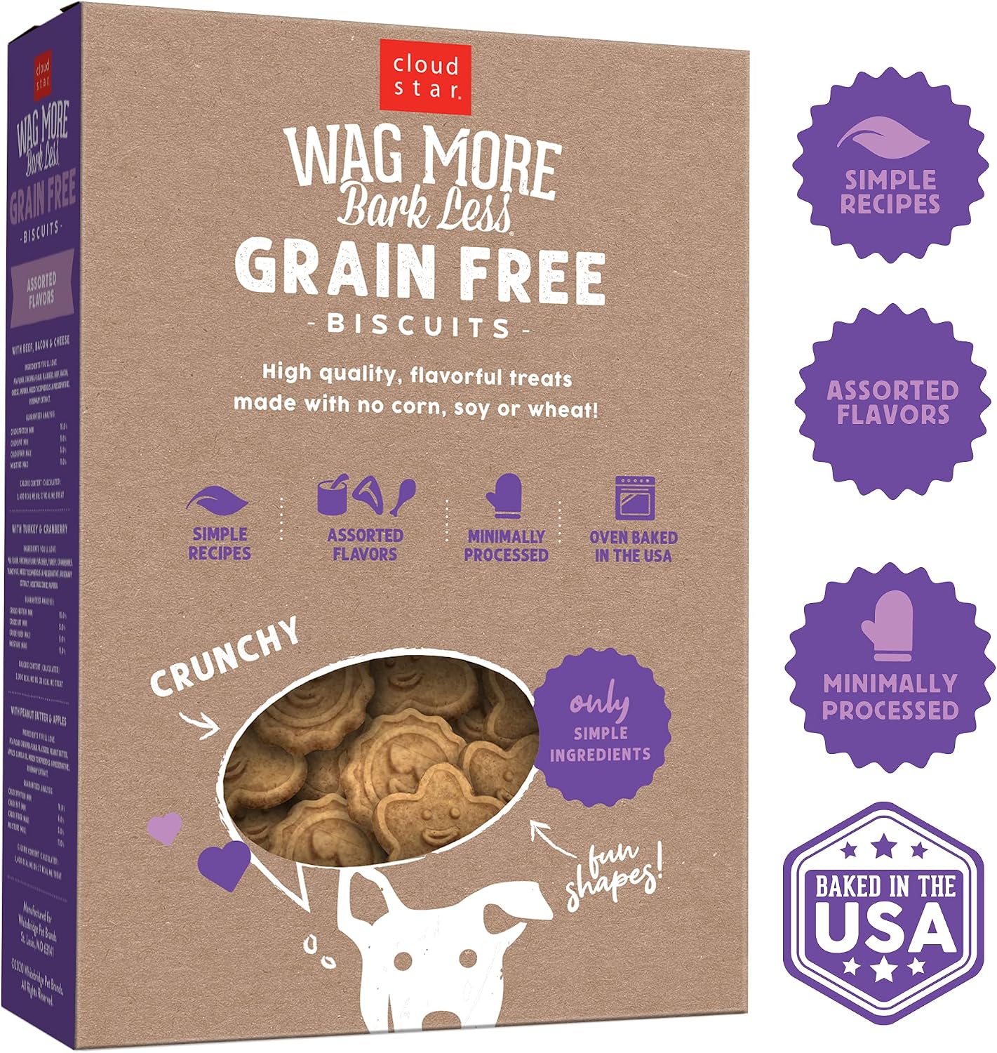 Cloud Star Wag More Bark Less - Dog Treats - Crunchy Biscuits - Grain Free Assorted Flavors - 14 oz Box