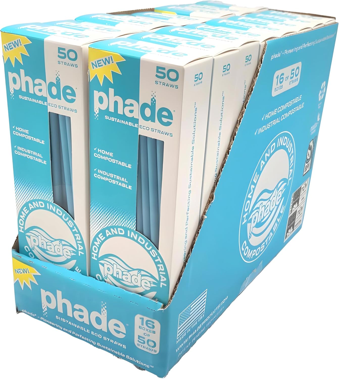 phade Phade 7.75 inch Jumbo Compostable Biodegradable Eco Straws,375 Count,Individually Wrapped,For Cold Drinks Only