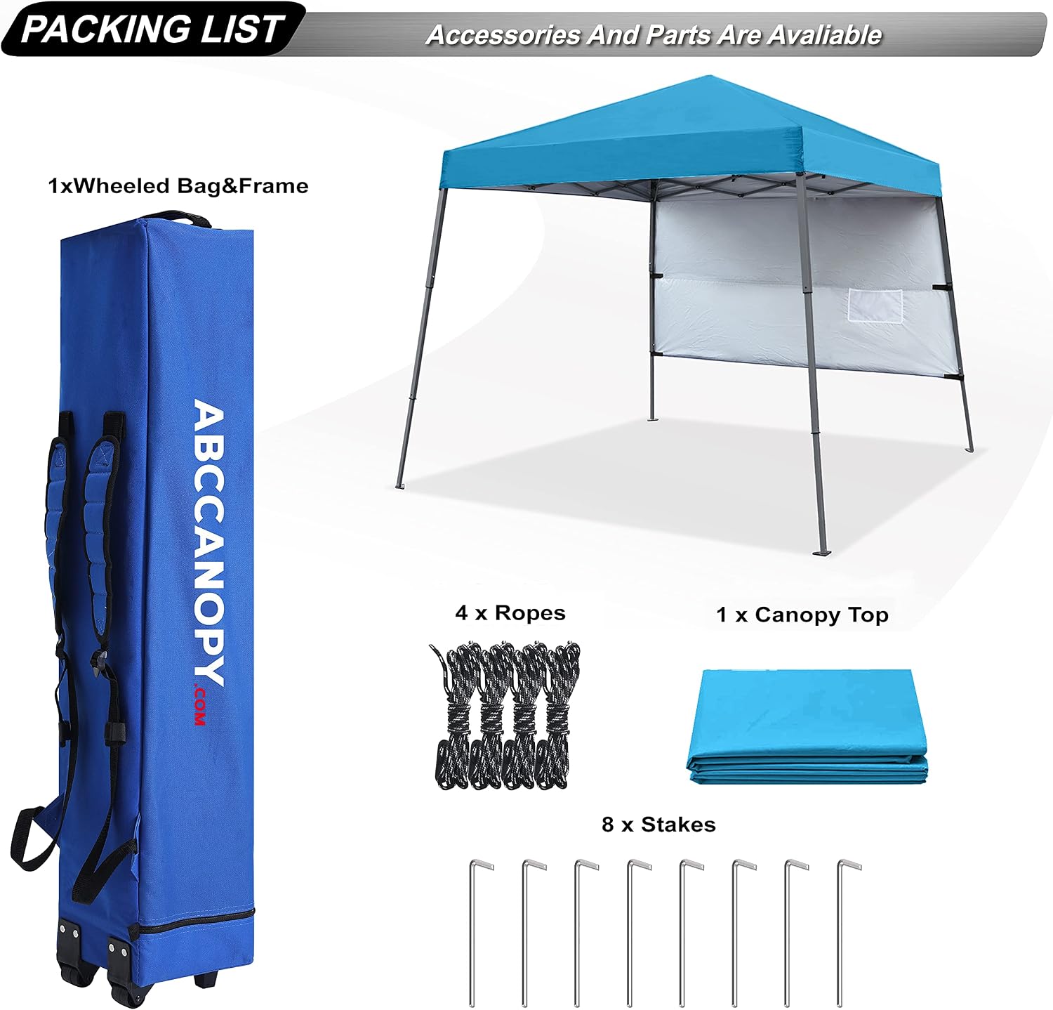 ABCCANOPY Outdoor Pop Up Canopy 10x10 Beach Camping Canopy with 1 Sun Wall, Bonus Backpack Bag, Stakes and Ropes, Sky Blue | Backpack Carry Bag, Stakes & Guy Ropes Included, Easy Setup; For Beach, Camping, Backyard