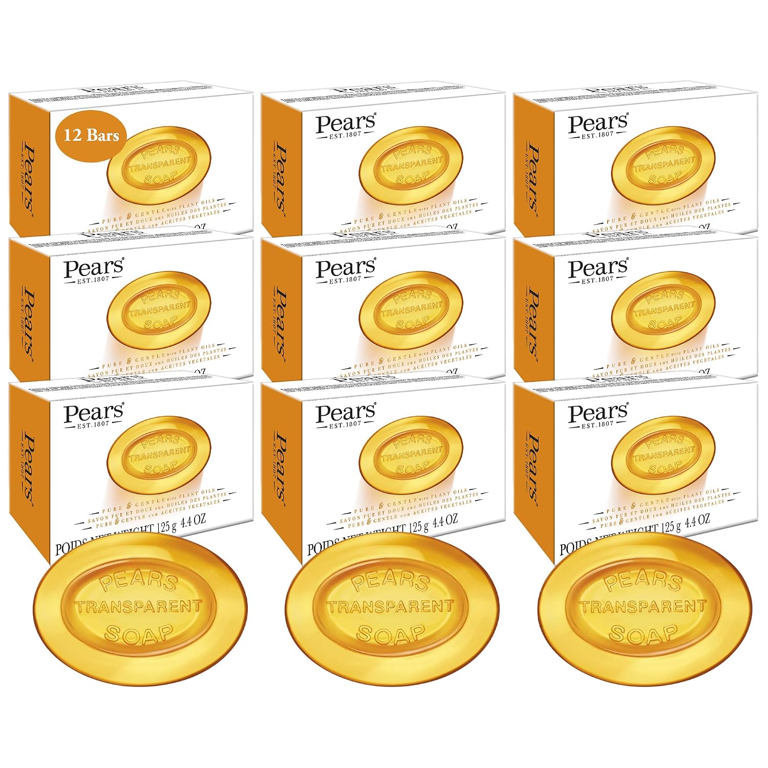 Pears Soap, Pure & Gentle with Natural Oils, 2-Pack – Transparent Amber Glycerin Soap for Pampered, Glowing Skin, 3.53 Oz Ea