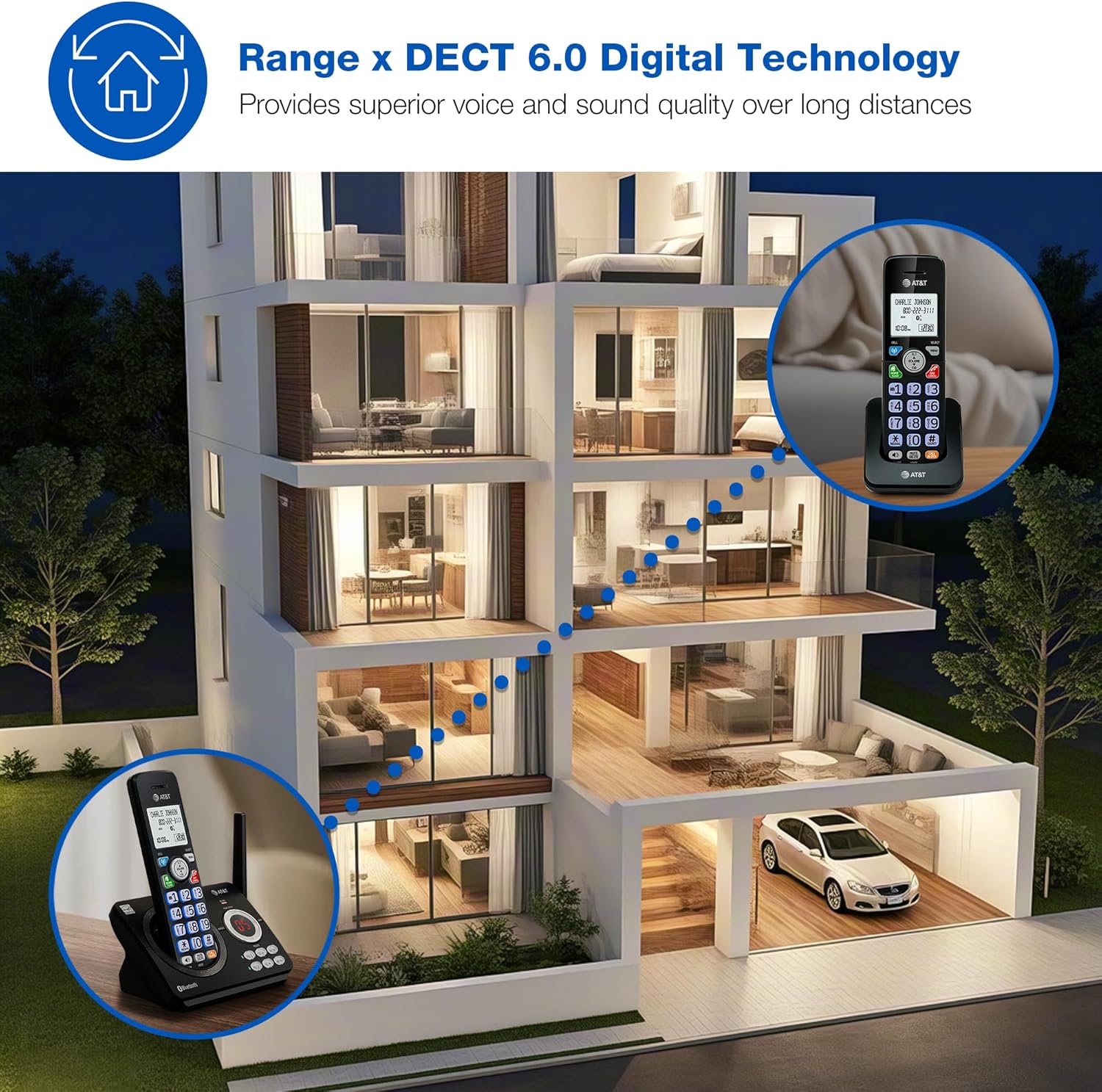 AT&T DL72219 DECT 6.0 2-Handset Cordless Phone for Home with Connect to Cell, Call Blocking, 1.8" Backlit Screen, Big Buttons, intercom