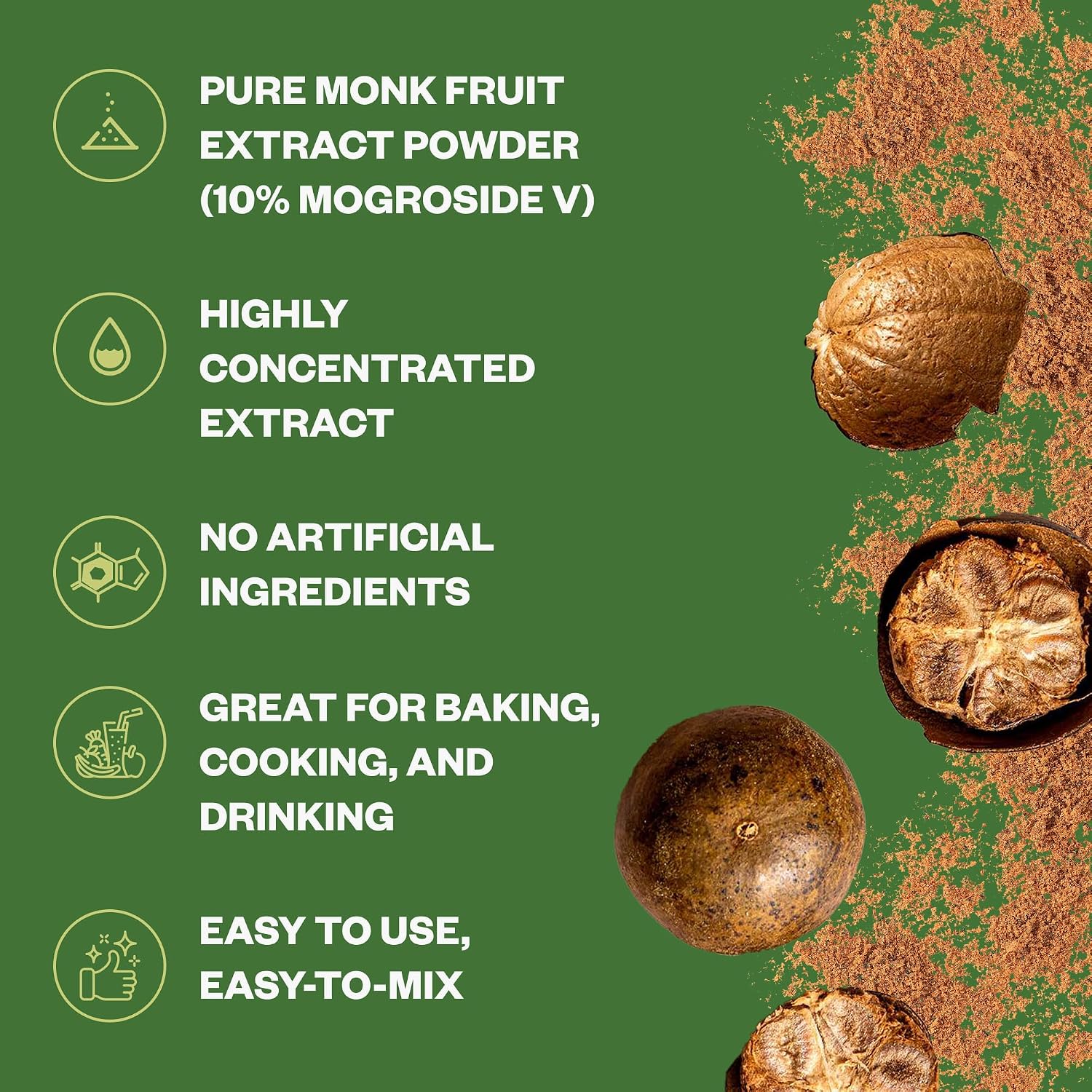 Organic Monk Fruit Extract Powder, 125g (4.4oz), No Fillers Pure USDA Organic Monk Fruit Extract Sweetener with No Aftertaste, Non-GMO, Zero Calorie & Zero Carbs, Keto & Paleo Friendly 403 Servings