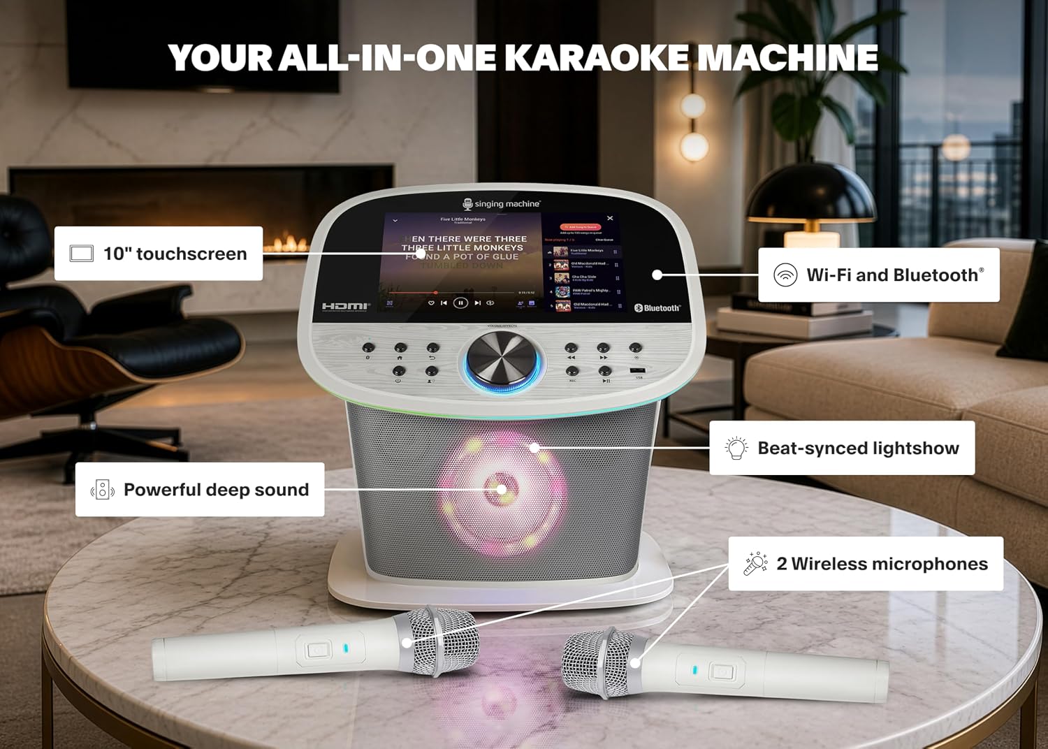 Singing Machine Karaoke Machine Screen, WiFi, Music Apps, 2 Microphones | All-in-One Karaoke Adults/Kids, Built-in Screen, 2 Wireless Mics, WiFi Enabled, App Compatible YouTube/Spotify, Home & Partie
