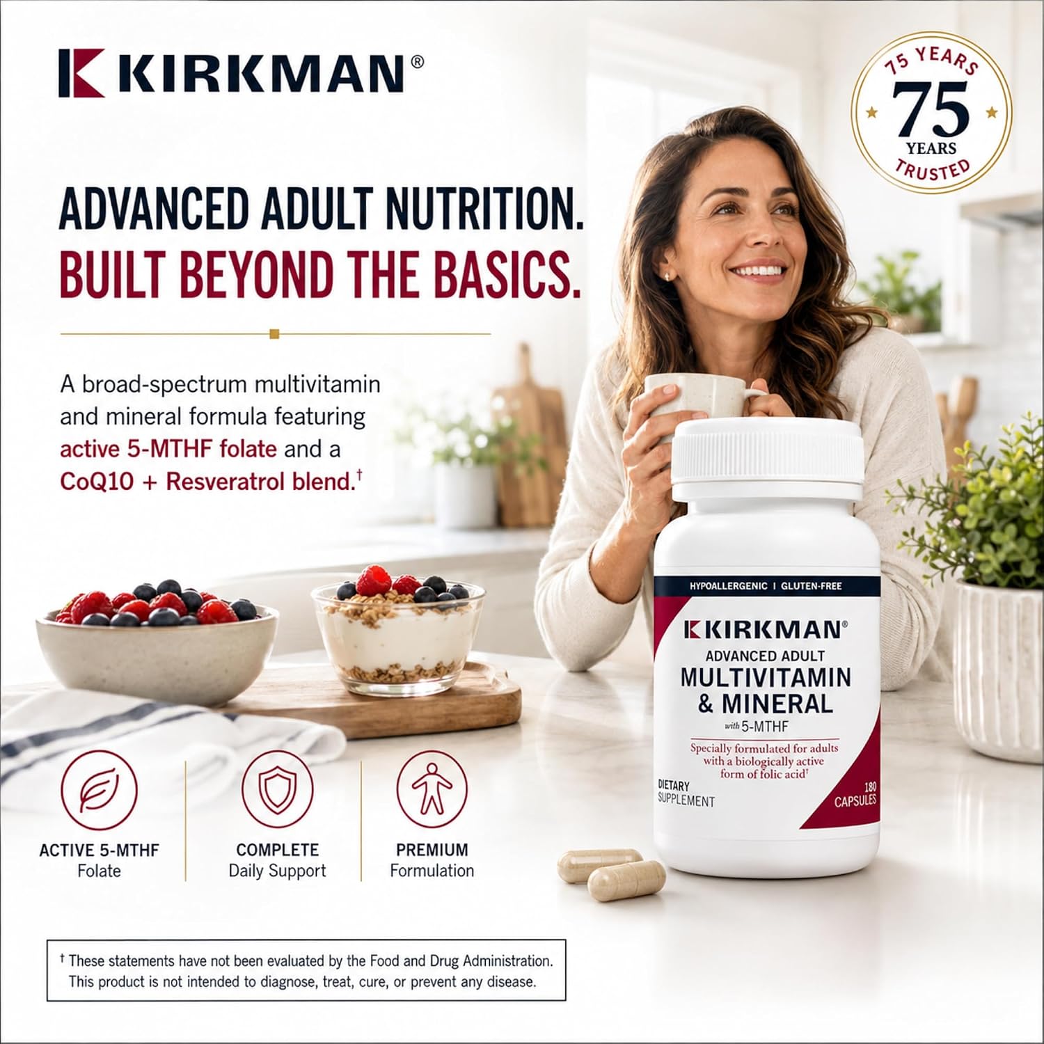 Kirkman Advanced Adult Multivitamin & Mineral with 5-MTHF, 180 Capsules