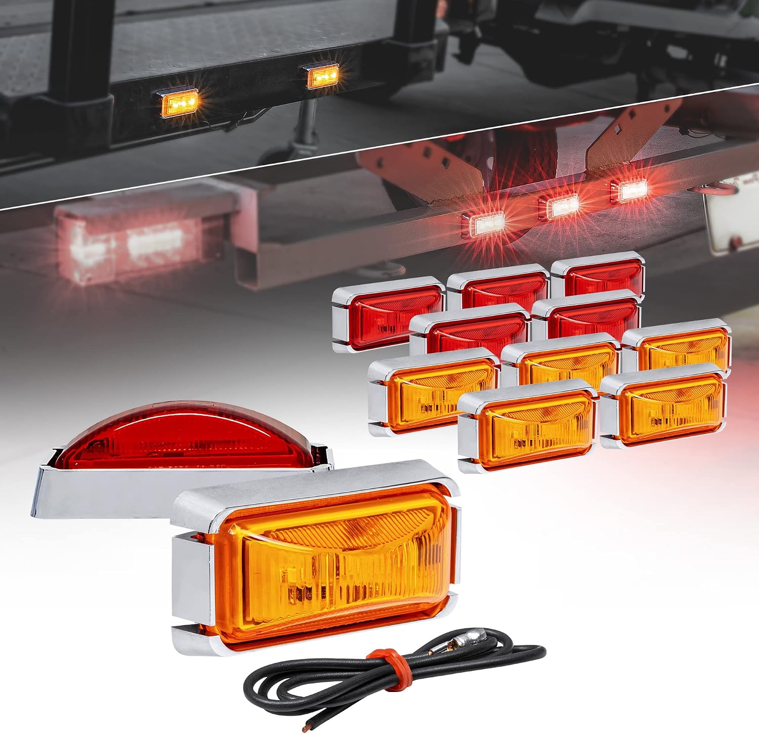 TRUE MODS 2pc 2.5" Amber Rectangle LED Trailer Marker Lights for Truck RV