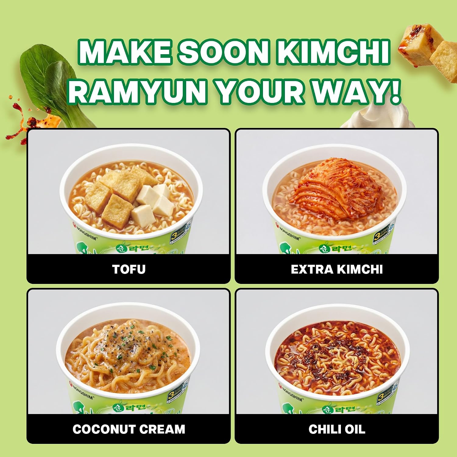 Nongshim Soon Veggie Ramyun Noodles, Signature Korean Instant Ramyun, Vegetable Flavored Broth, Vegan Noodles, Quick & Easy, Microwaveable Cup, 2.64 oz (Pack of 6)