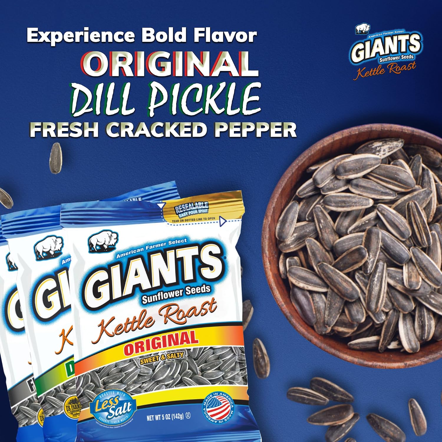 GIANTS Original Sunflower Seeds - Sunflower Seeds to Eat, Sunflower Seeds Bulk, Lightly Salted Sunflower Seeds for Eating, High Protein Snack - 5.75 oz Resealable Bags (Case of 12)