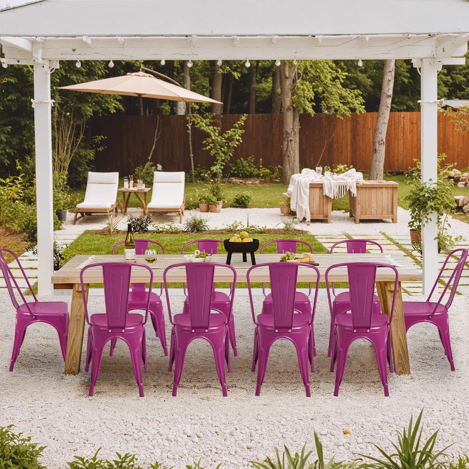 Furmax Metal Dining Chair Indoor Outdoor Use Stackable Classic Trattoria Chair Chic Dining Bistro Cafe Side Metal Chairs Set of 4 (Ivory White)