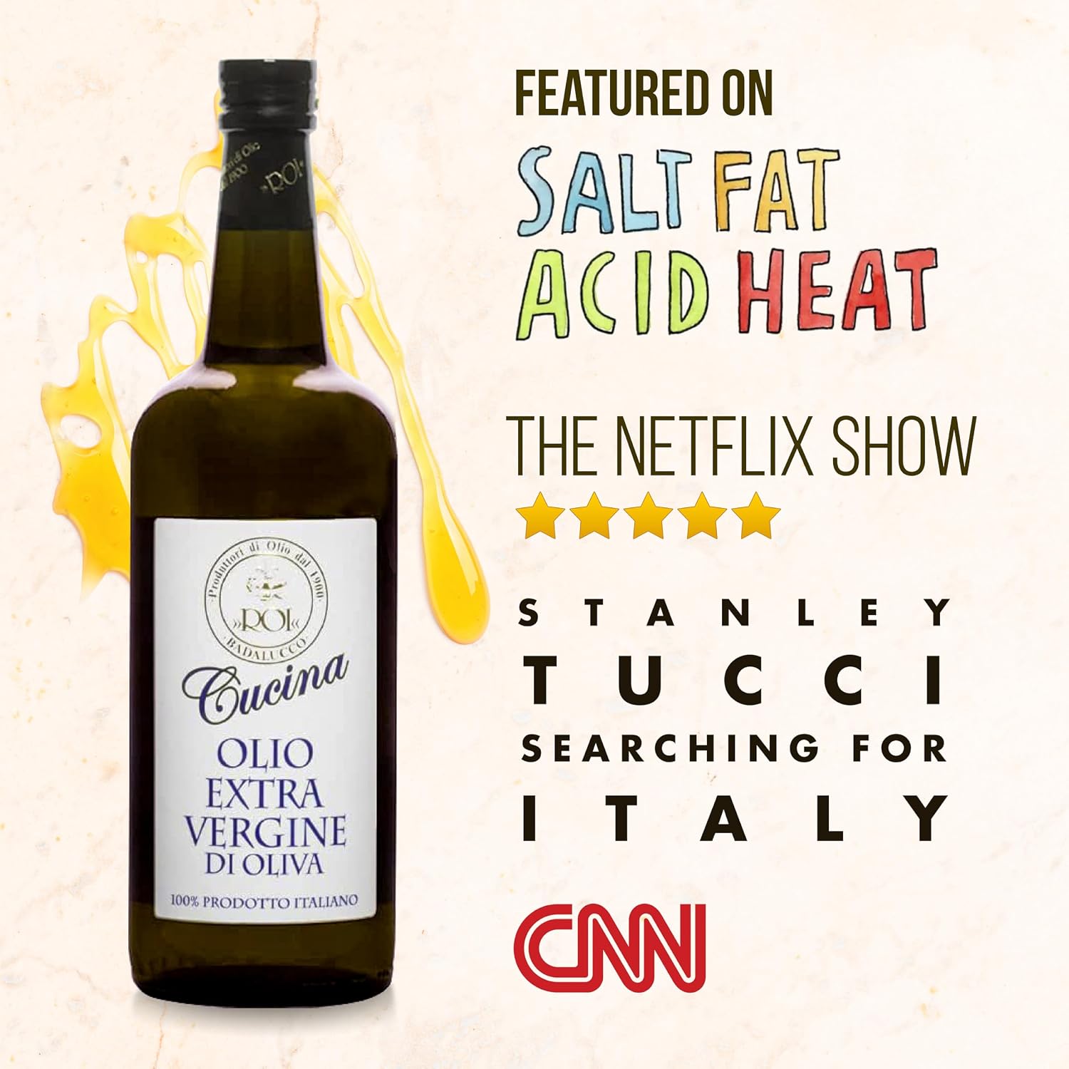 ROI Extra Virgin Olive Oil from Italy - Cucina Ligurian, First Cold Pressed, Pure, Polyphenol Rich Italian EVOO - 34 fl oz (1 Liter)