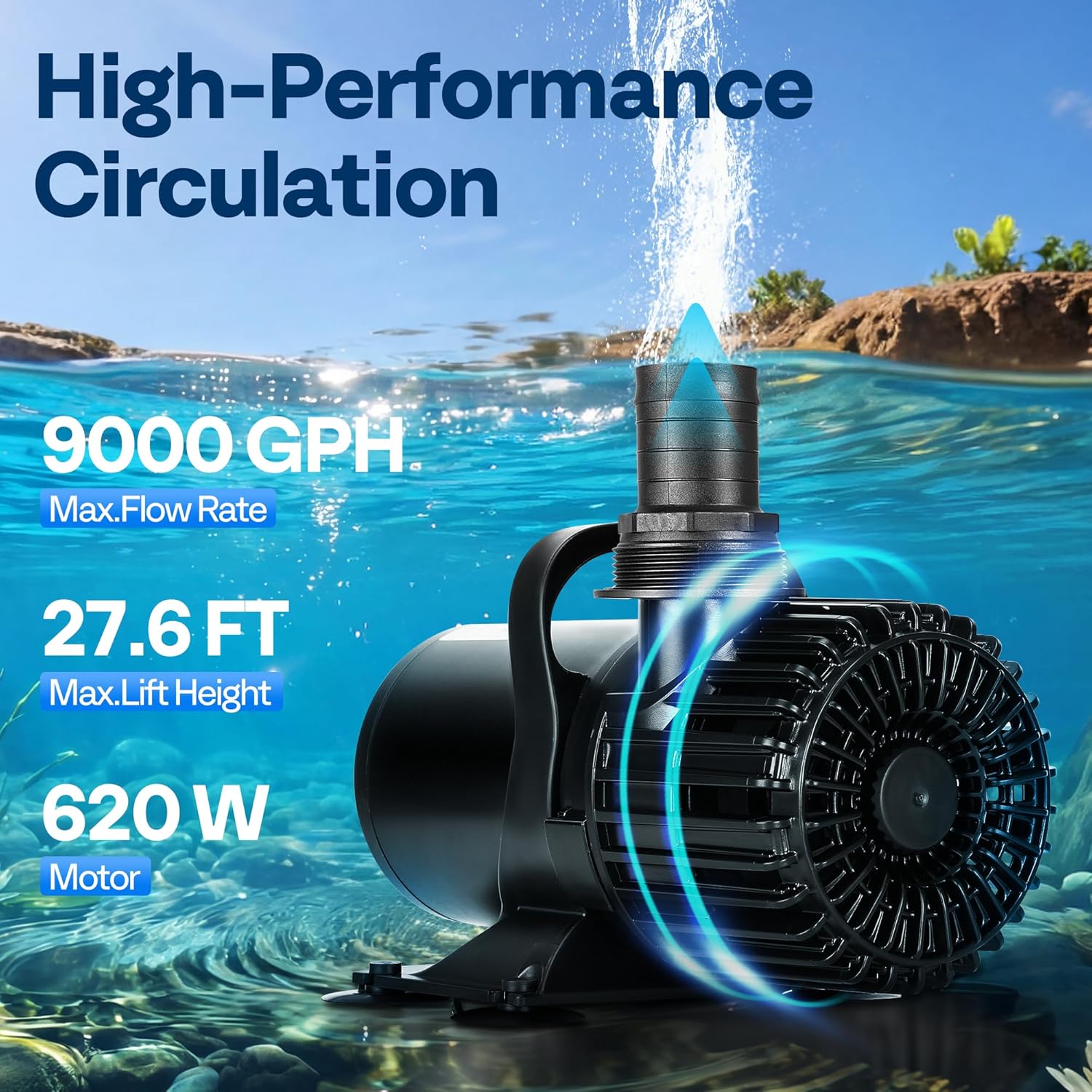 VIVOHOME 100W Pond Pump, 1600GPH Submersible Water Pump for Koi Pond