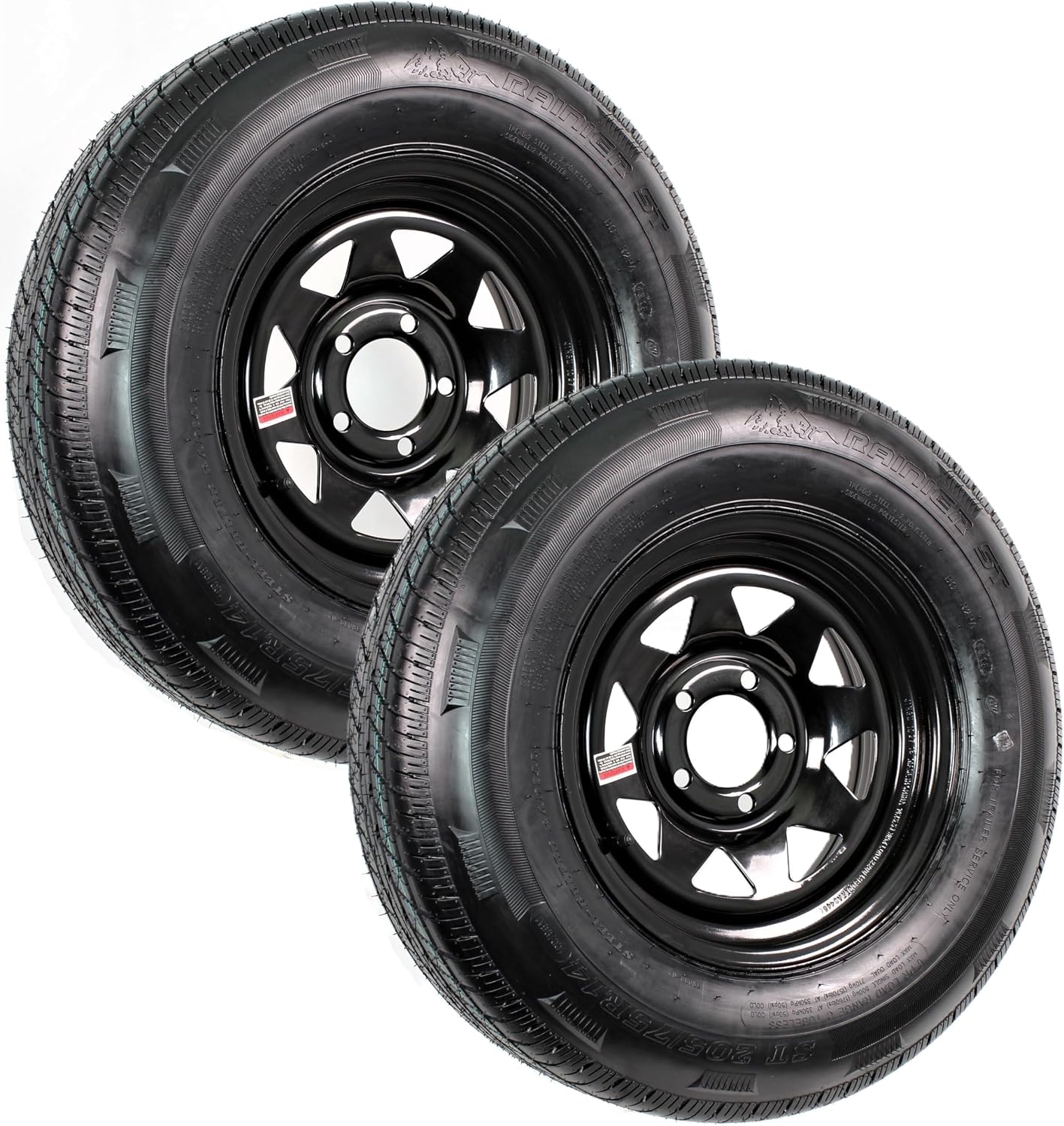 eCustomrim 2-Pack Trailer Radial Tire Rim Assembly ST205/75R14 Black 5 Lug | 14 Inch 205/75R14 Load Range D Tire With Curb Guard