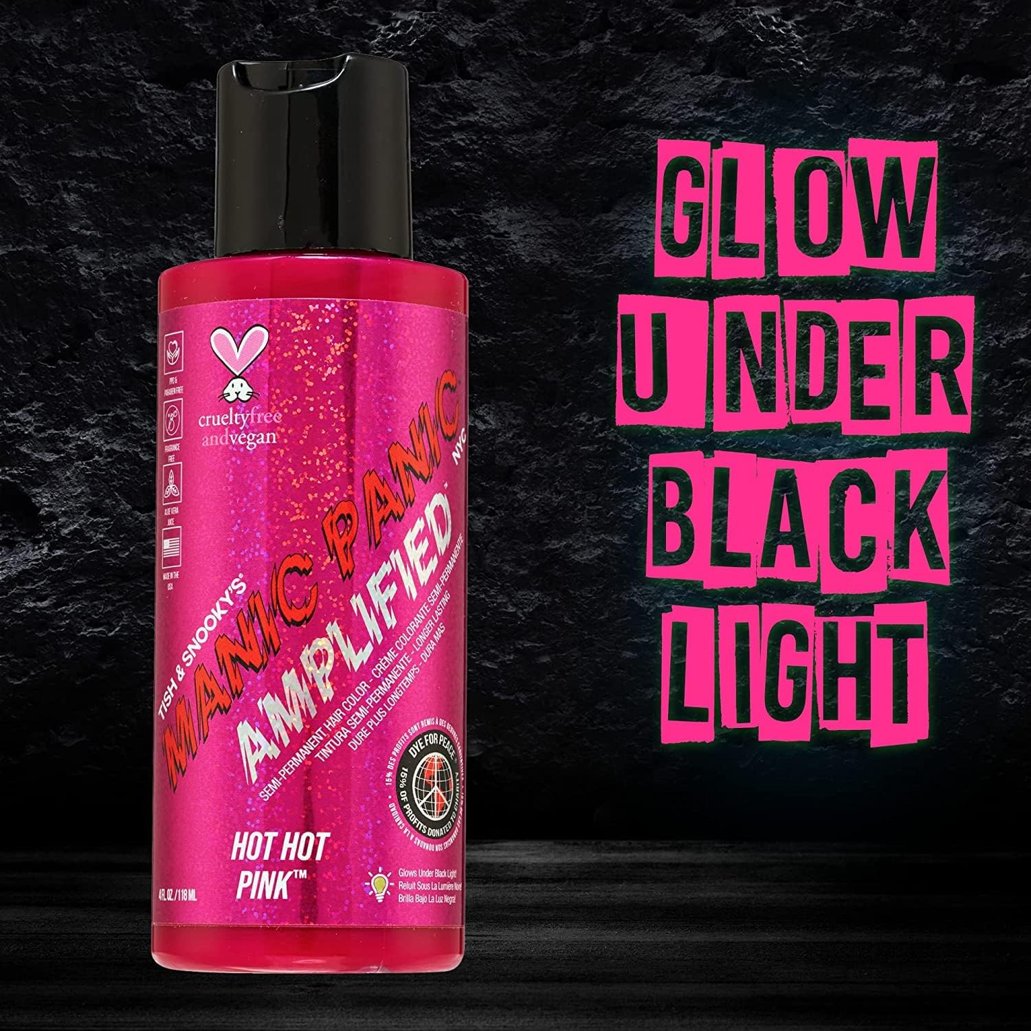 MANIC PANIC Cotton Candy Pink Hair Color - Amplified - Semi Permanent Hair Dye - Bright Pink Cool Toned Color - Glows in Blacklight - Vegan, PPD & Ammonia-Free - For Coloring Hair on Women & Men
