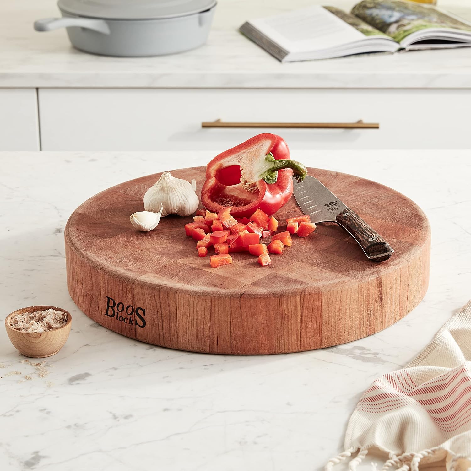 John Boos CCB Series Square Wooden Maple Cutting Board 12”x12” – 3” Thick, 13-lb Reversible Butcher Block with End-Grain & Finger Grips – Made in the USA