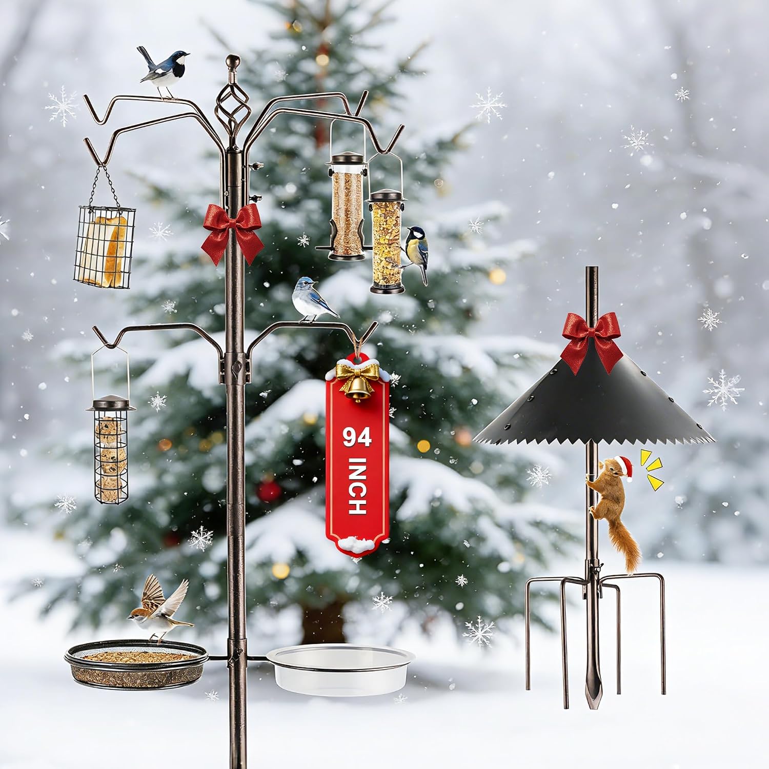 Deluxe Bird Feeding Station Kit with Multi Feeder Hanging Pole, Metal Suet Feeder, Bird Bath