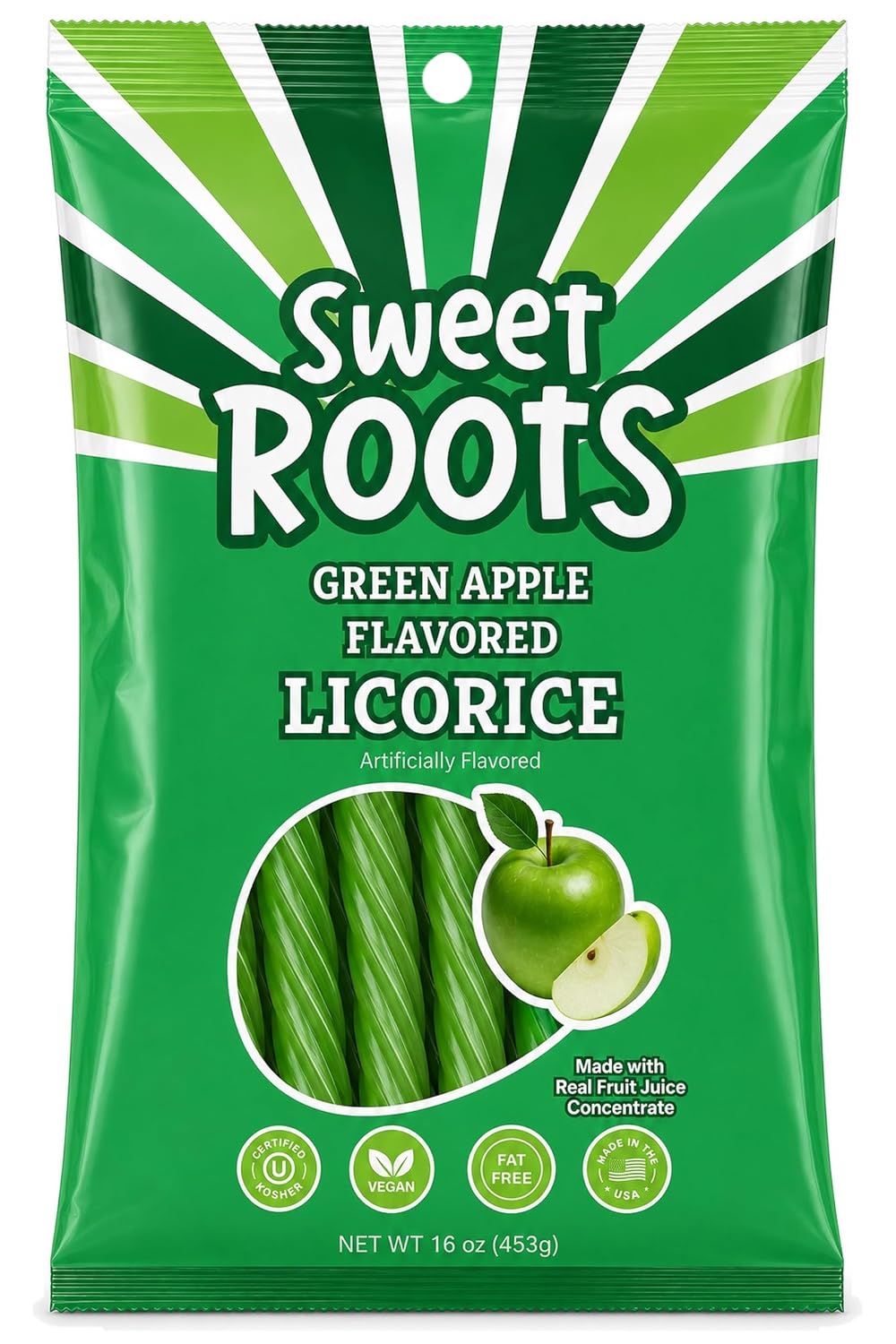 Sweet Roots Black Licorice Twists – 1 Bag (16 oz) – Jumbo Size Candy Sticks | Vegan, Fat Free, Kosher | Soft Gourmet Licorice Candy with Classic Black Licorice Flavor