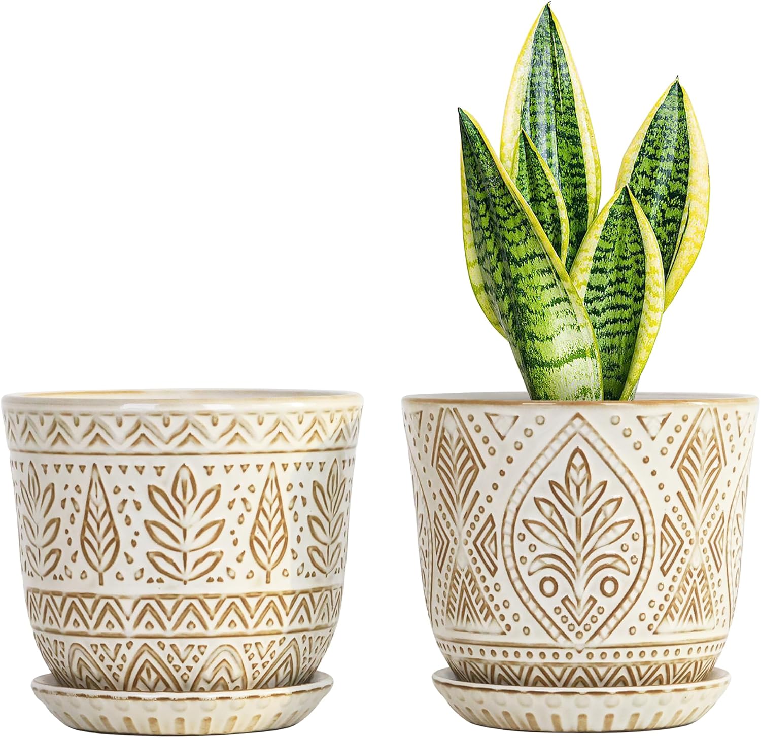 Gepege Ceramic Plant Pots, 6 Inch Indoor Planters with Drainage & Saucers