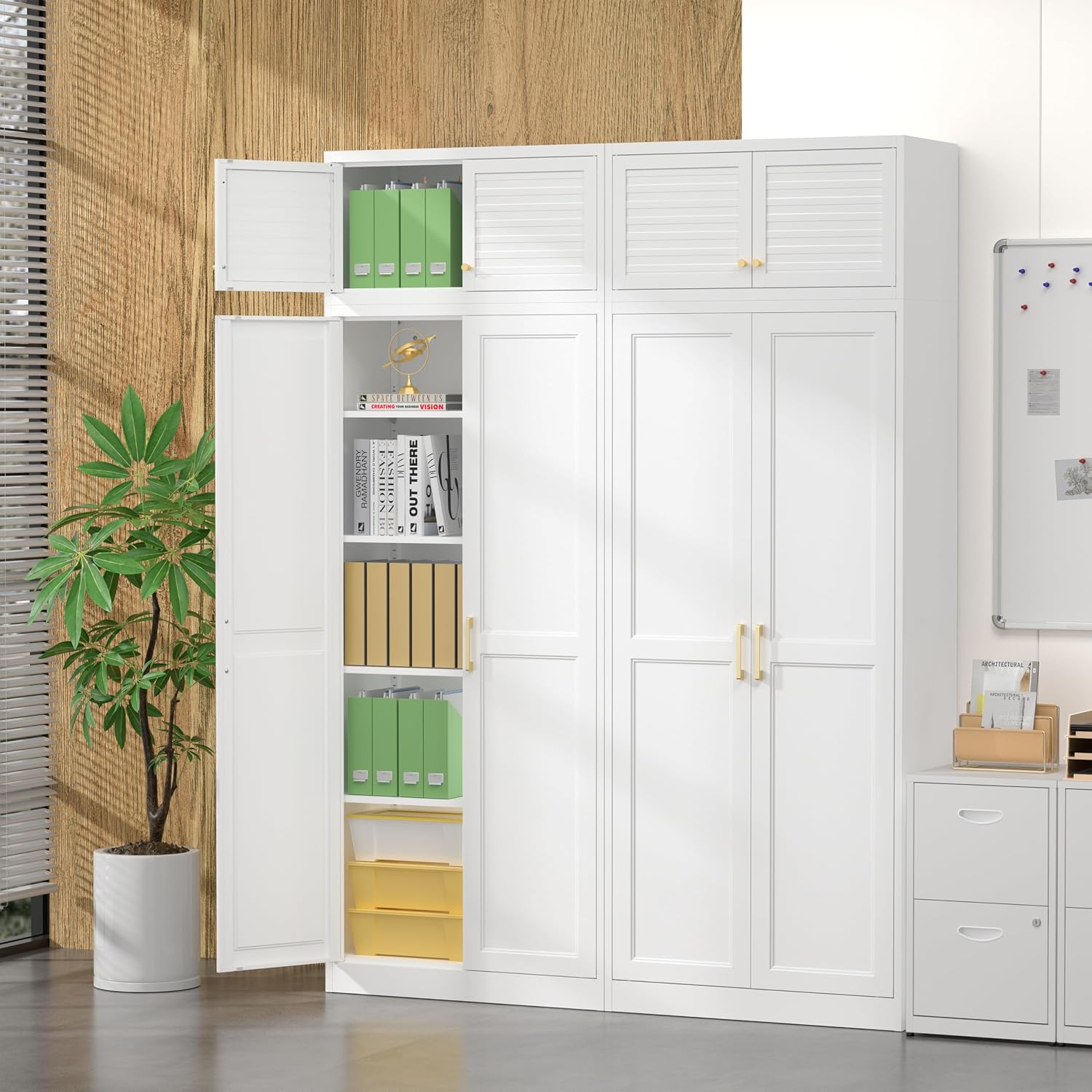 Steeloong 71"Metal Pantry Storage Cabinet with Doors & 4 Adjustable Shelves | Kitchen Pantry Cabinet,White Kitchen Cabinet with 2 Gold Handles,Tall Cabinet for Livingroom,Pantry, Bathroom,Kitchen