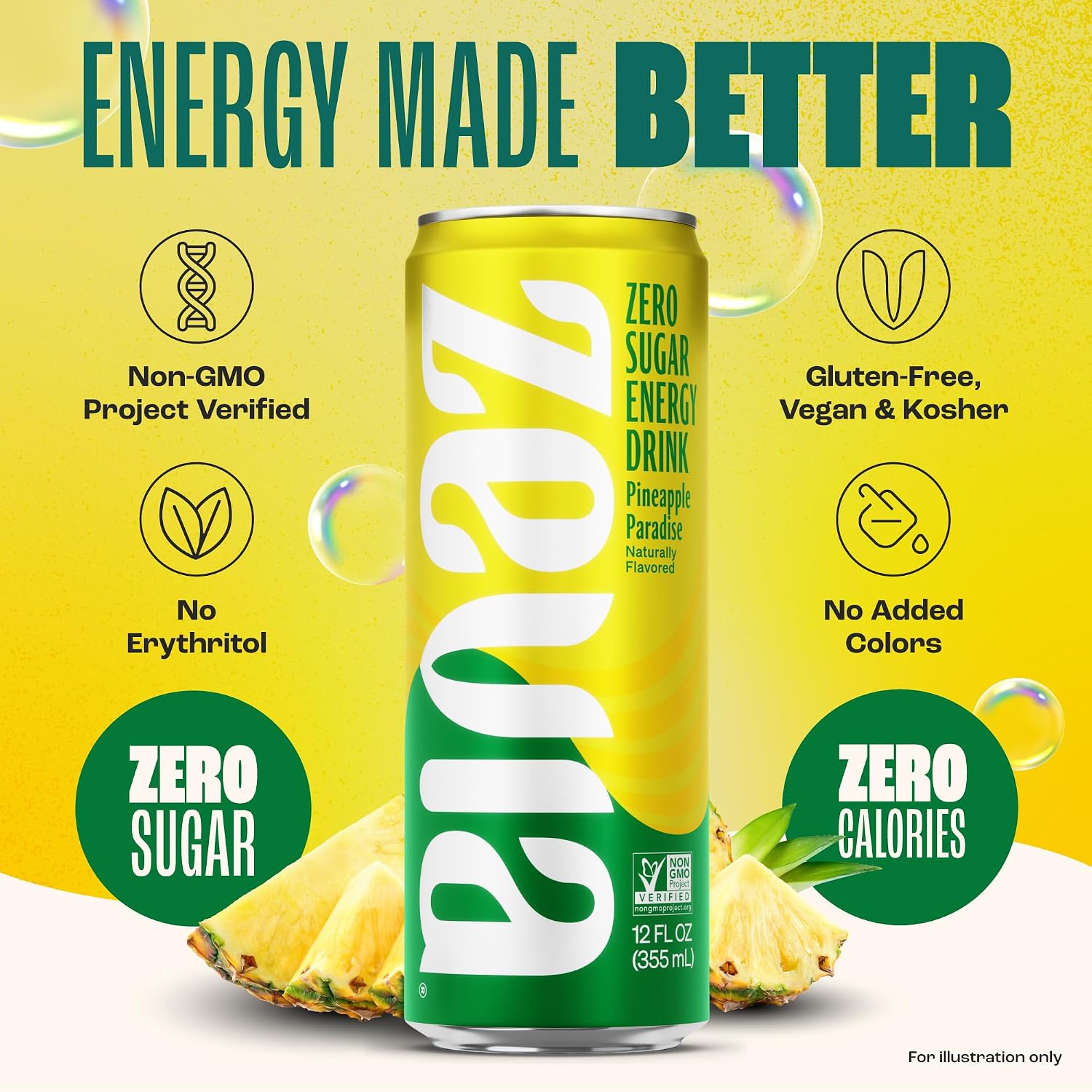 Zevia Zero Sugar Energy Drink, Raspberry Lime, 12 oz Cans (12-Pack) – Naturally Sweetened, Zero Calorie Sugar Free Energy - Non-GMO Project Verified, Gluten-Free, Vegan
