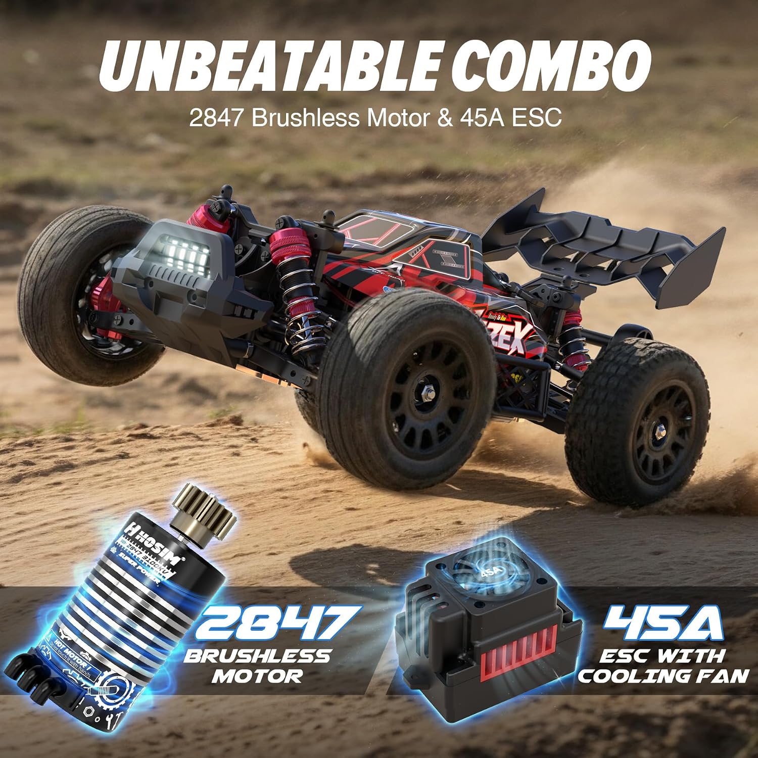 Hosim Brushless RC Buggy for Adults and Kids 60KM/H, 1/14 Electric High Speed All Terrain Remote Control Car, Hobby RC Trucks 4x4 Off Road RC Car