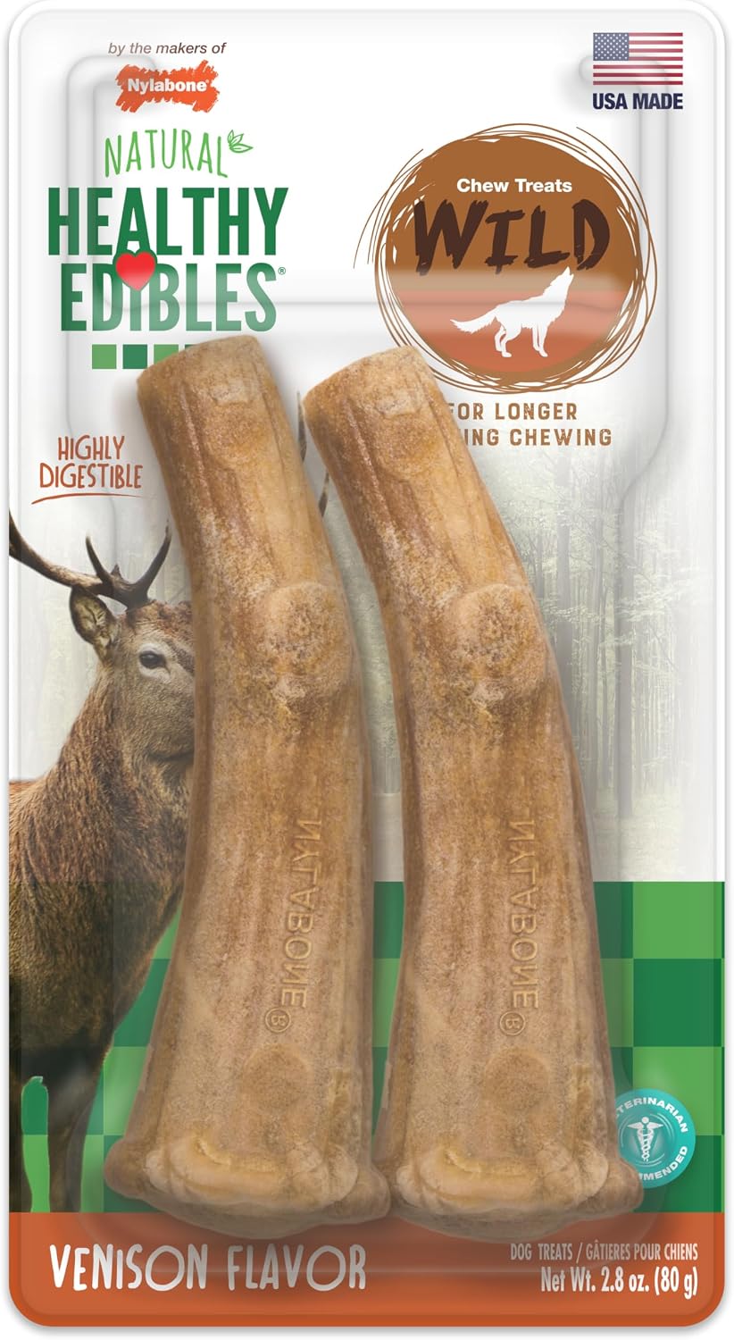 Nylabone Healthy Edibles Wild Dog Treats, Venison Flavor, Large | Natural dog chew bones, made in USA, highly digestible dog chews, long lasting chews for large dogs up to 50 lbs