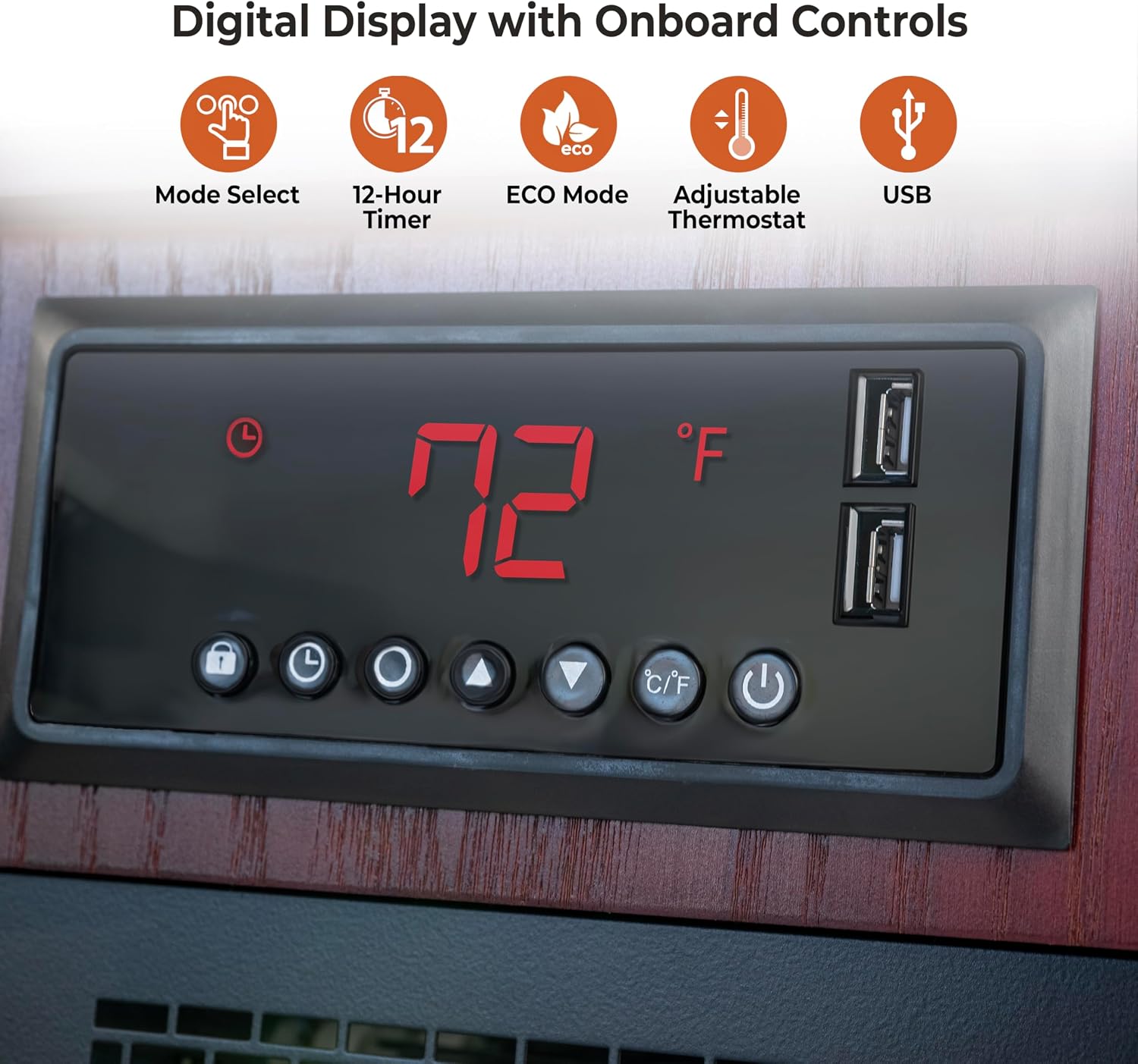 Comfort Zone Indoor Space Heater, 20 inch, 1,500 watt, Cabinet Heater with Remote, Infrared, Quartz, USB Charging Ports, Timer, Tip Over Switch & Overheat Protection, Ideal for Home & Office, CZ2062W