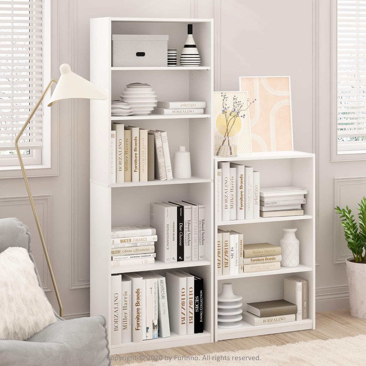 Furinno Jaya Book Shelf, 3-Tier Bookshelf, Bookcase with Adjustable Shelves, 9.5 x 24.5 x 40.3, for Organization and Storage, for Living Room, Bedroom, Home Office, White