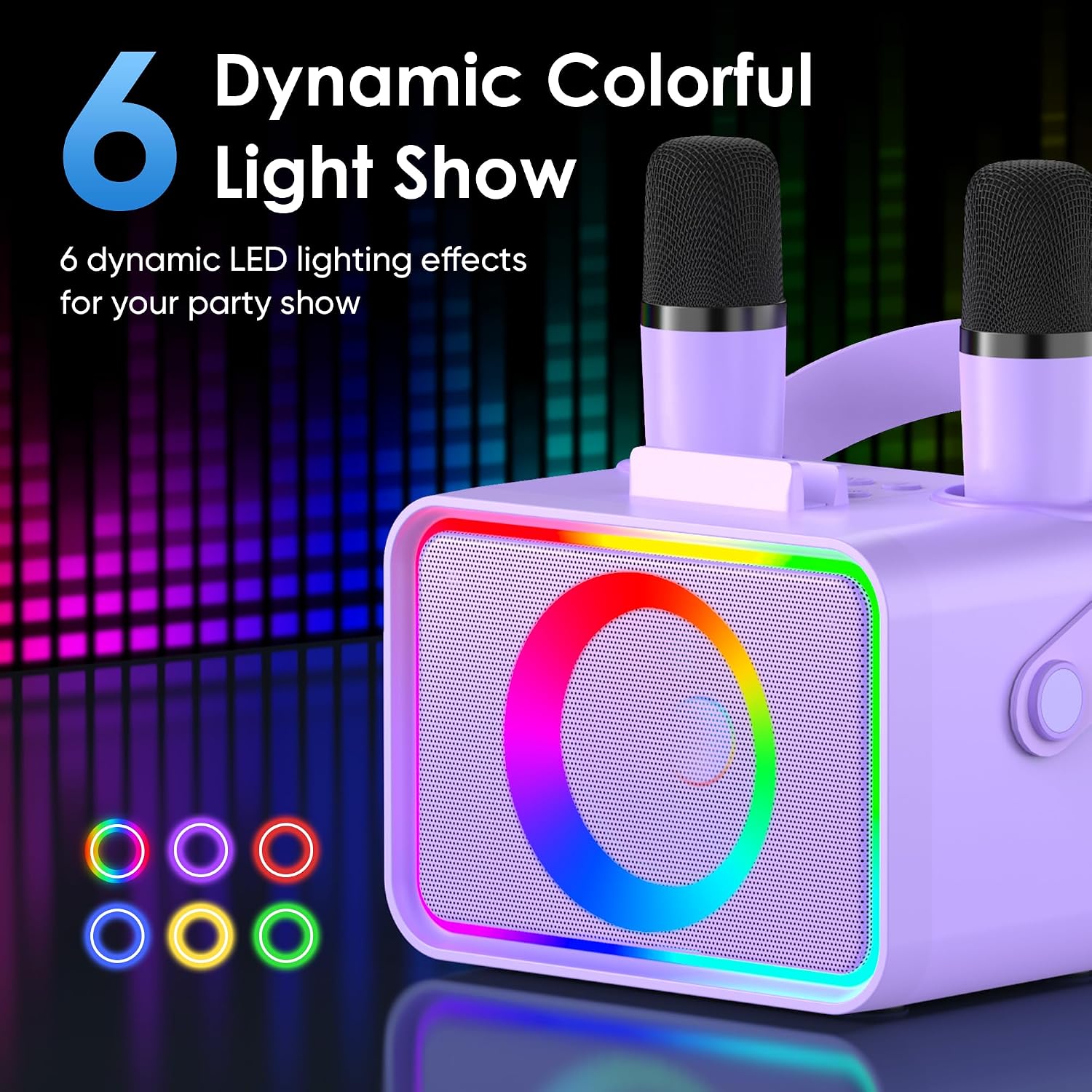 Karaoke Machine for Kids Adults,Portable Bluetooth Speaker with 2 Wireless Microphone with LED Lights, Karaoke Microphone with PA System Supports USB/TF/AUX,Gift for Party (Black)