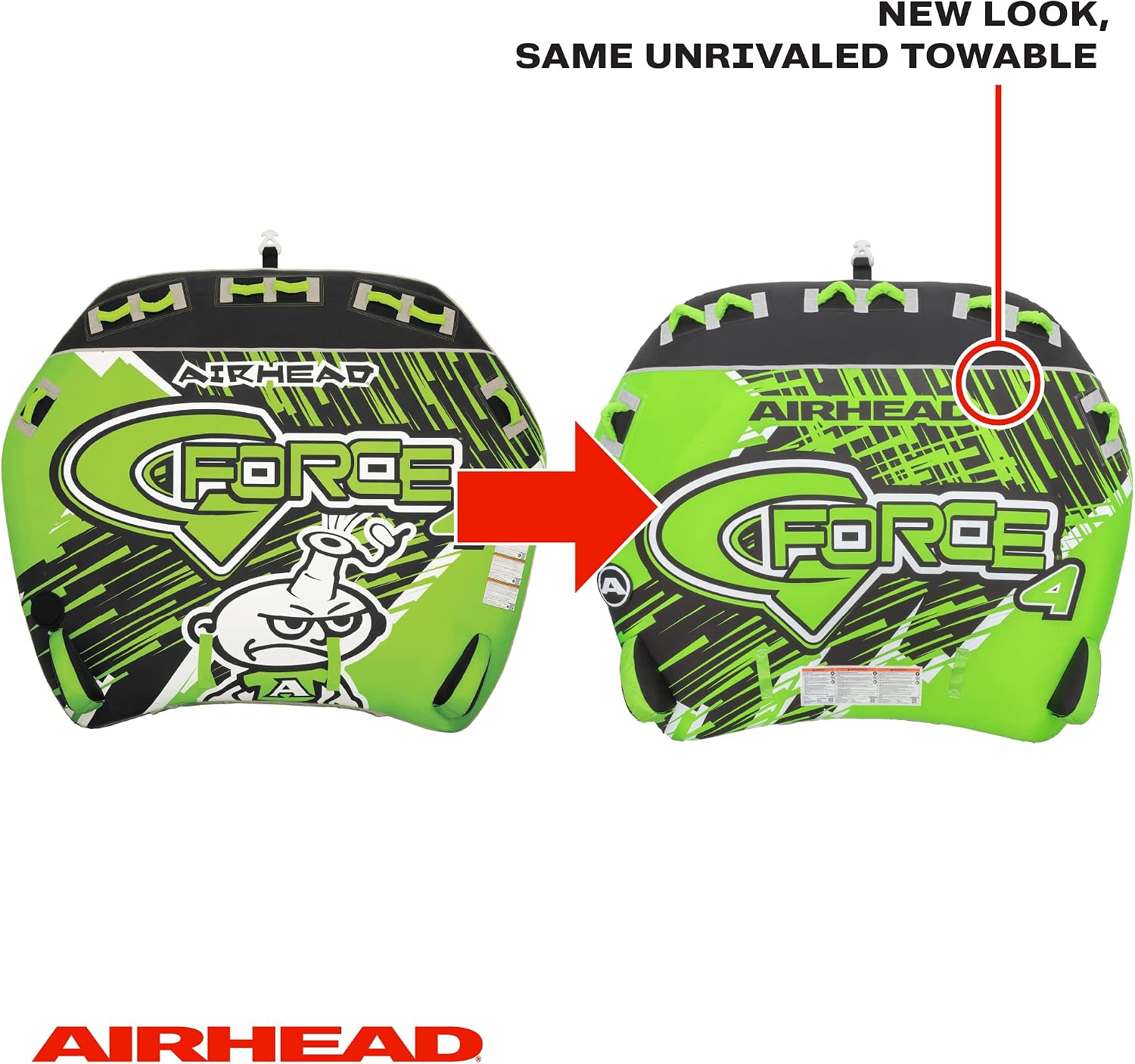 Airhead G-Force Towable Tube for Boating, 1-4 Rider Inflatable Boat Tube for Water Tubing, Heavy Duty Full Nylon Cover, Stabilizer Fins with Neoprene Knuckle Guards, Speed Safety Valve