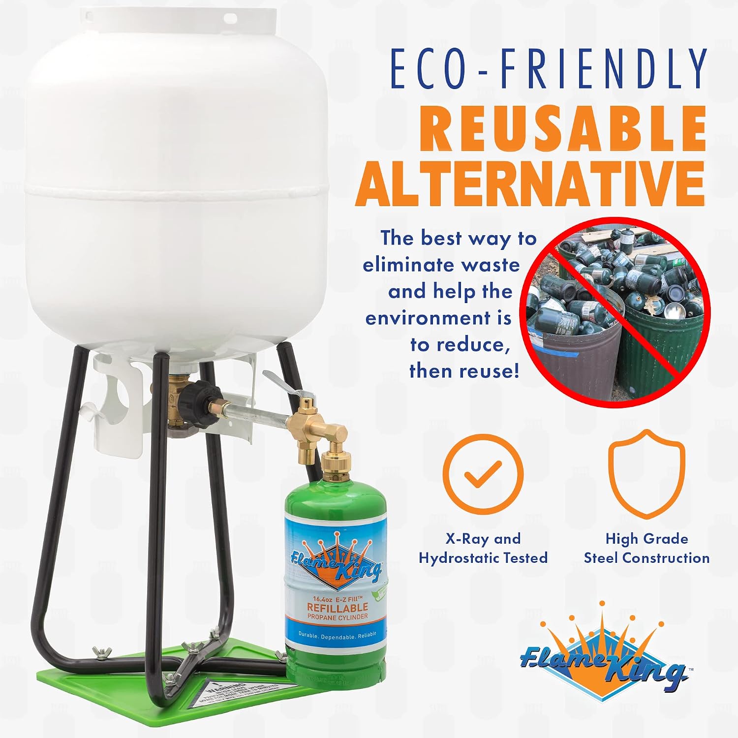Flame King Refillable 1LB Empty Propane Cylinder Tank with Refill Kit and CGA600 Connection - Reusable, Safe and Legal Refill Option