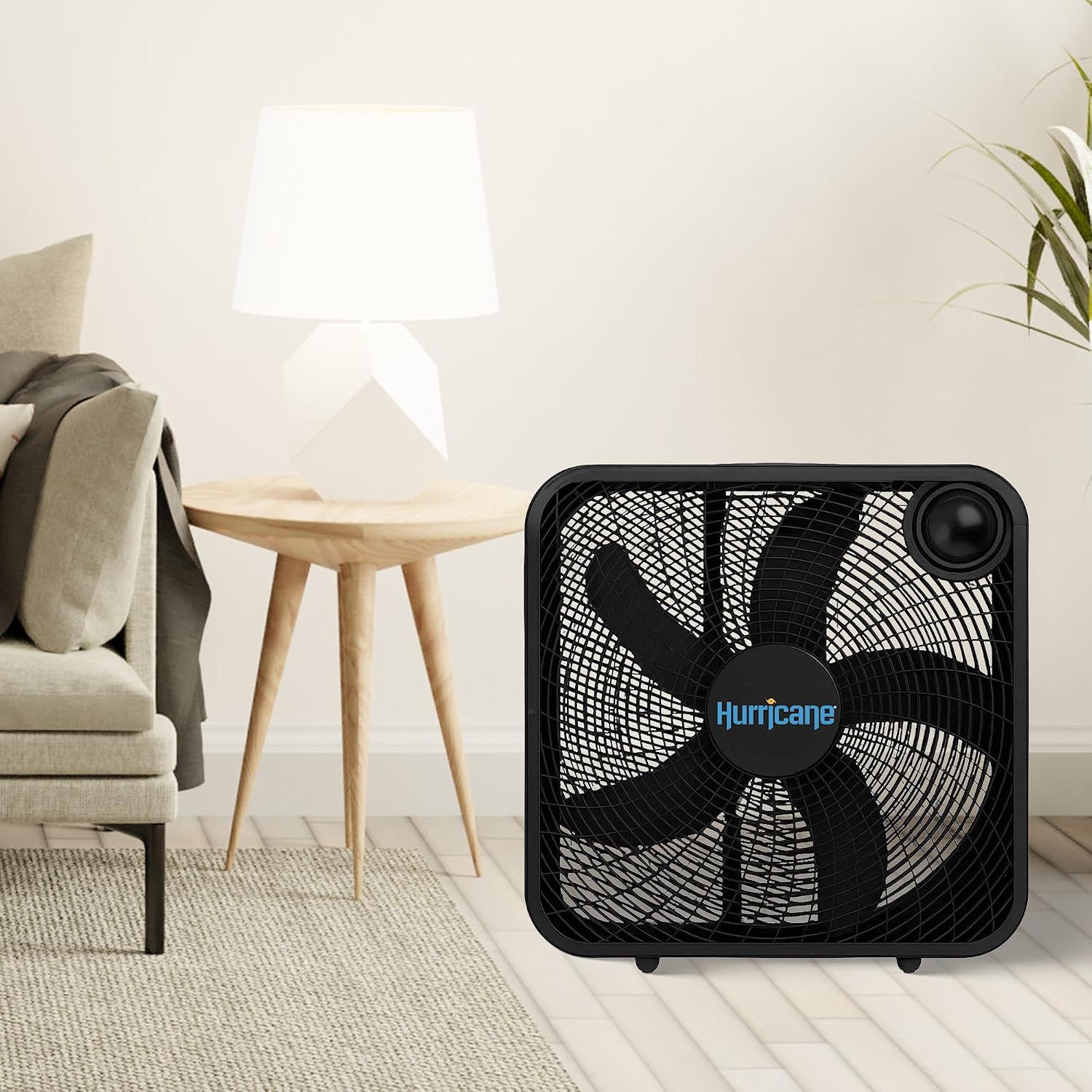 Hurricane Classic Floor Box Fan with 3 Speed Settings, White - 20in | Corded Portable Electric Air Cooling Unit w/ Powerful 2400 CFM Airflow for Home, Garage, Office, Bedroom & Basement