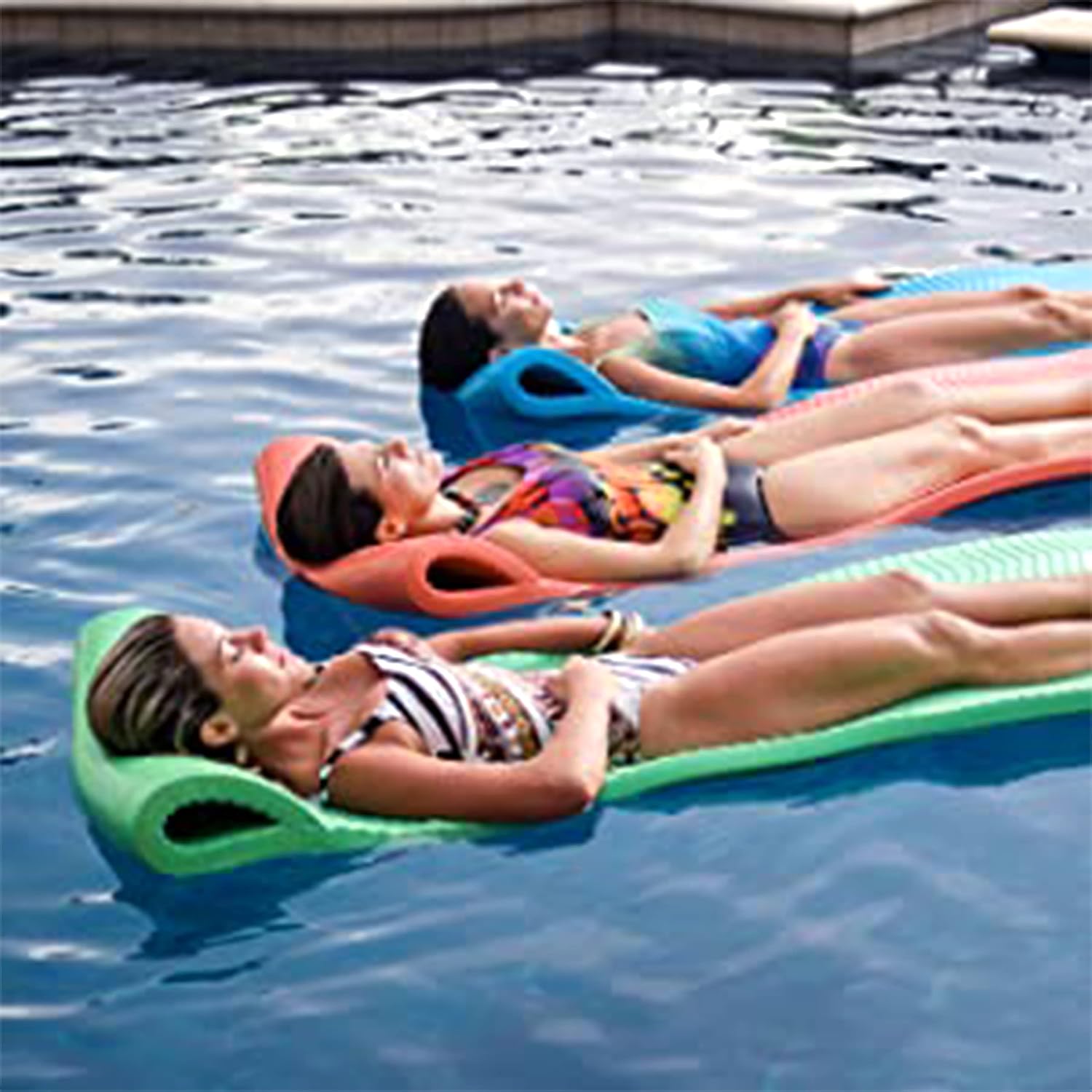 TRC Recreation Serenity 1.5” Thick Vinyl Coated Foam Swimming Pool Float Mat Adult Lounger with Built-in Roll Pillow