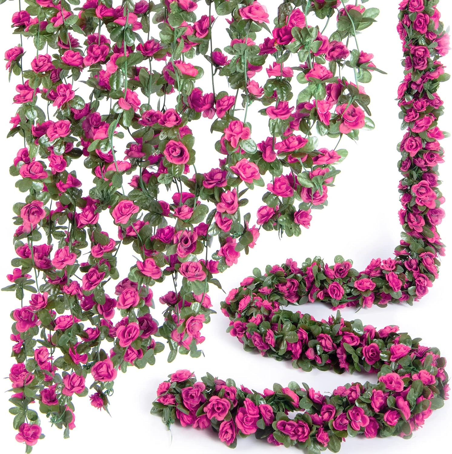 8Pcs x 8.2FT Artificial Flower Garland Floral Rose Vine Decor, Pink Flower