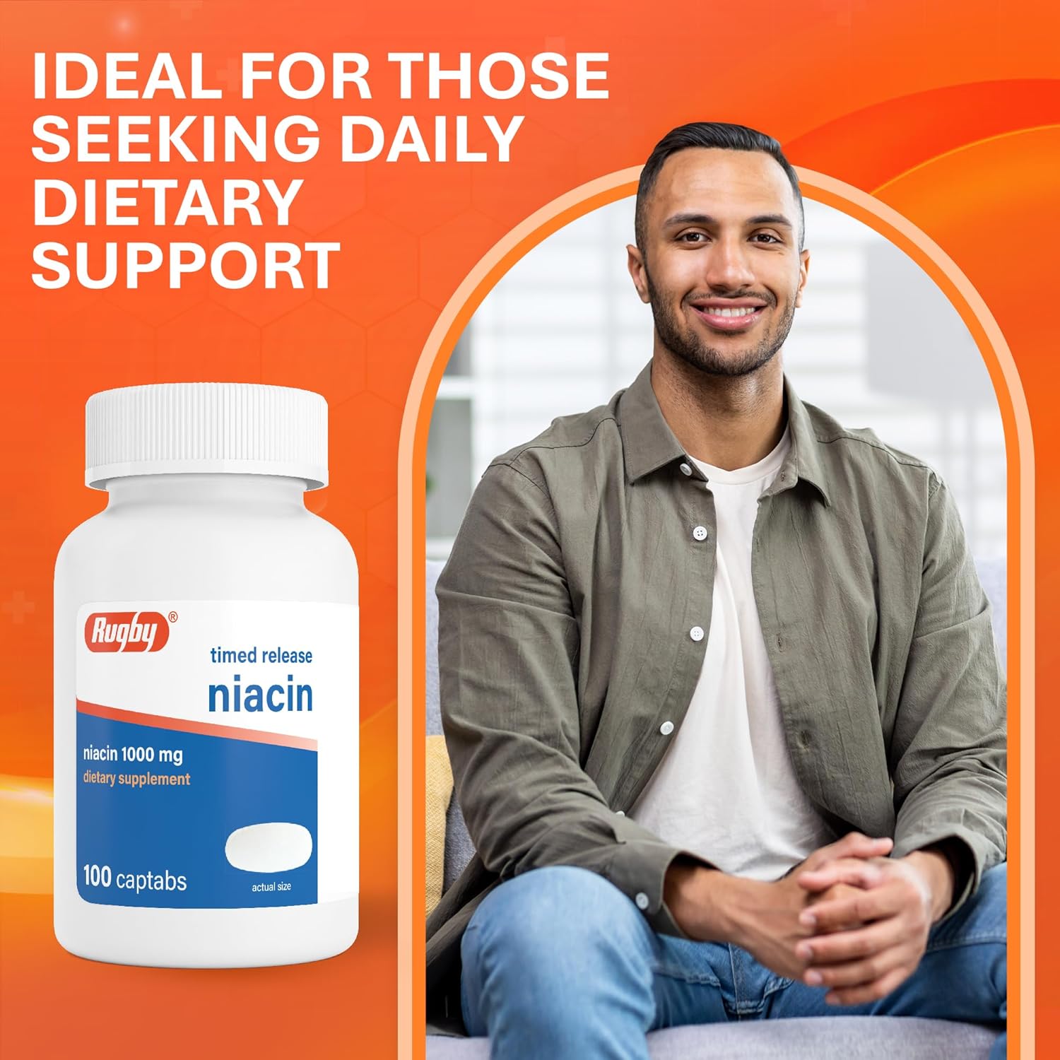 Rugby Timed-Release Niacin 1000mg Captabs for Adults, 100 Count (1-Pack) | Dietary Supplement for Energy, Circulation and Metabolism Support, Controlled Release to Help Minimize Flushing